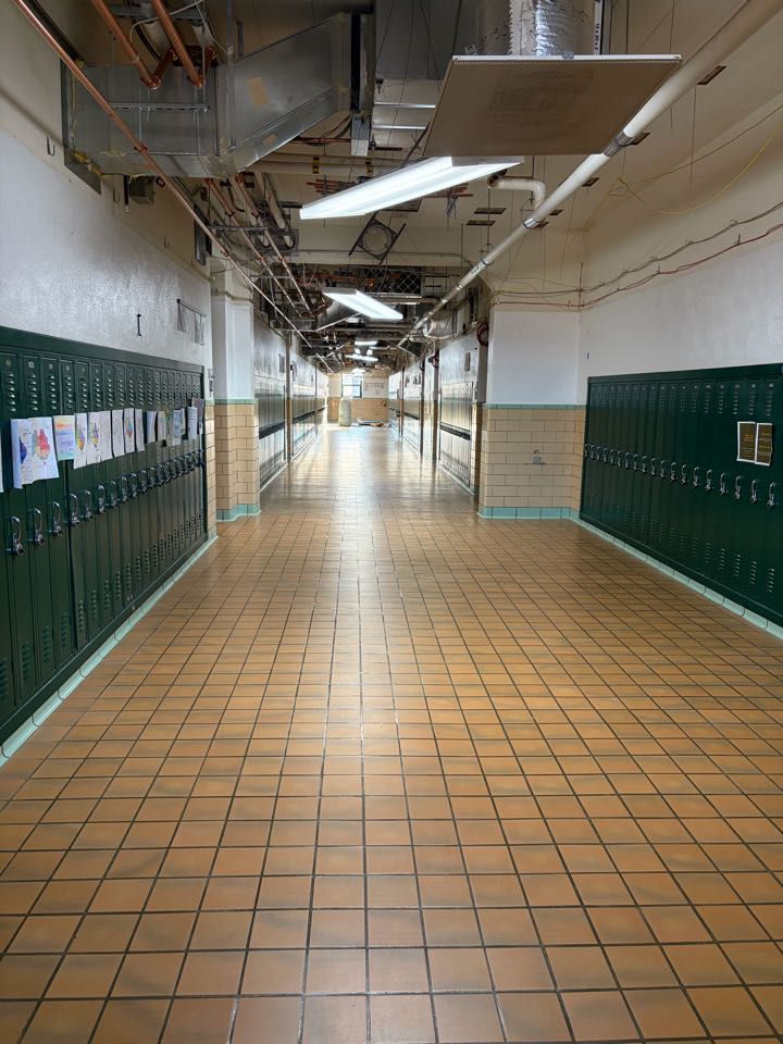 Nelson County High School Remodel. Old light fixtures vs new light fixtures