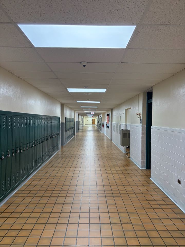 Nelson County High School Remodel. Old light fixtures vs new light fixtures