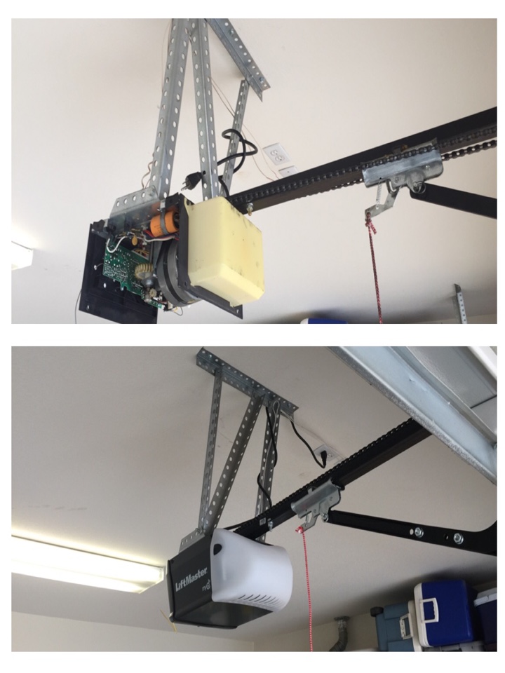 Old opener was damaged, I removed and replaced it with a new Liftmaster chain drive opener, also made adjustments to their door.