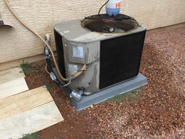 Buckeye, AZ - In Buckeye, AZ: PREVENTATIVE MAINTENANCE- Cycled system on into cooling mode. Checked volt and amp draws and all are in factory specification. Cleaned and tightened electrical connections. Checked Freon levels and pressures. Found system down on R22 Freon. Checked for leaks and found indoor coil had leaks. Acid washed outdoor coil and rinsed. Changed return air filter and checked splits: Return 78/Supply 64. Customer requested to put Freon in the system. Charged system with 2 pounds of Freon. System is old and I would recommend upgrading. Service complete. Buckeye, AZ - In Buckeye, AZ: PREVENTATIVE MAINTENANCE- Cycled system on into cooling mode. Checked volt and amp draws and all are in factory specification. Cleaned and tightened electrical connections. Checked Freon levels and pressures. Found system down on R22 Freon. Checked for leaks and found indoor coil had leaks. Acid washed outdoor coil and rinsed. Changed return air filter and checked splits: Return 78/Supply 64. Customer requested to put Freon in the system. Charged system with 2 pounds of Freon. System is old and I would recommend upgrading. Service complete.