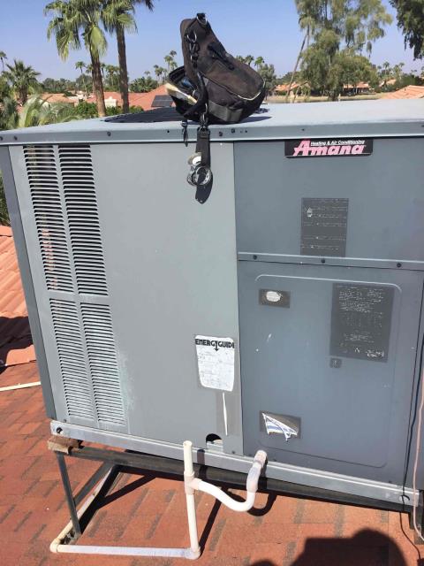 In Sun Lakes, AZ performing a heating maintenance service to an Amana unit. Replaced air filters and did  a safety inspection to the heating portion of the unit.