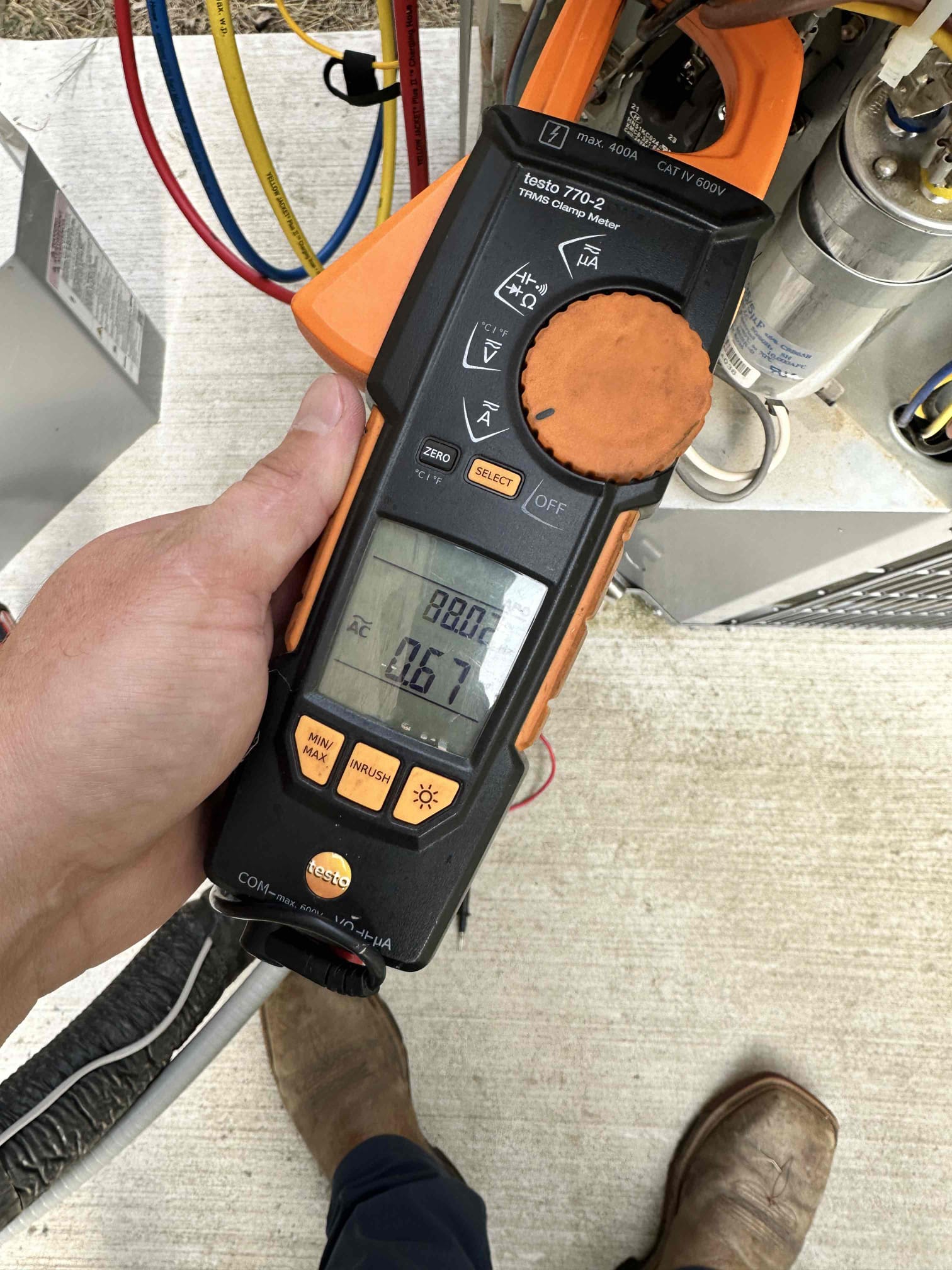 Upon arrival, I found that the door switch was tripped due to the customer removing it. The customer had already changed the fuse. I suspect it popped during the rough storm that came through a few days ago. I inspected the low voltage wires and the contactor and found nothing out of the ordinary. I presented options for surge protection and a hard start kit, and the customer declined. I collected 129.00.