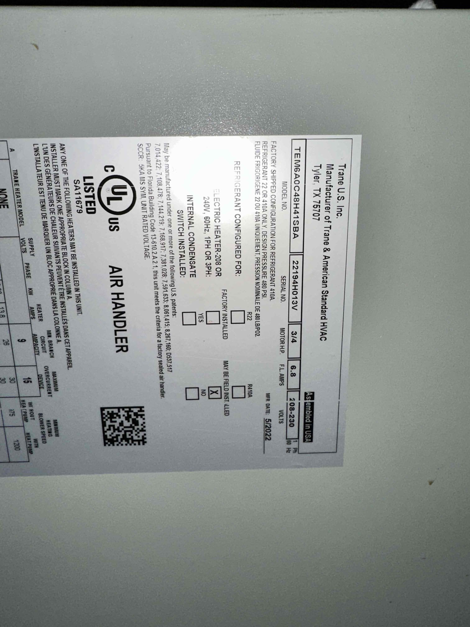 Upon arrival, I found the emergency pan full of water. I inspected the drain and found the drain was clear. Upon further investigation, I discovered the insulation wet inside of the airhandler. I proceeded checking the primary pan, and I found that there is a crack causing water to become displaced. I attempted to contact trane to locate a primary. I sat on hold for an extended amount of time without contact. I reached out to shearer and had the same results. I called Fissco supply and was told that it has be acquired from trane. Once the available of the pan is known, we will reach back out to the customer for scheduling. Refrigerant top off may be required. 