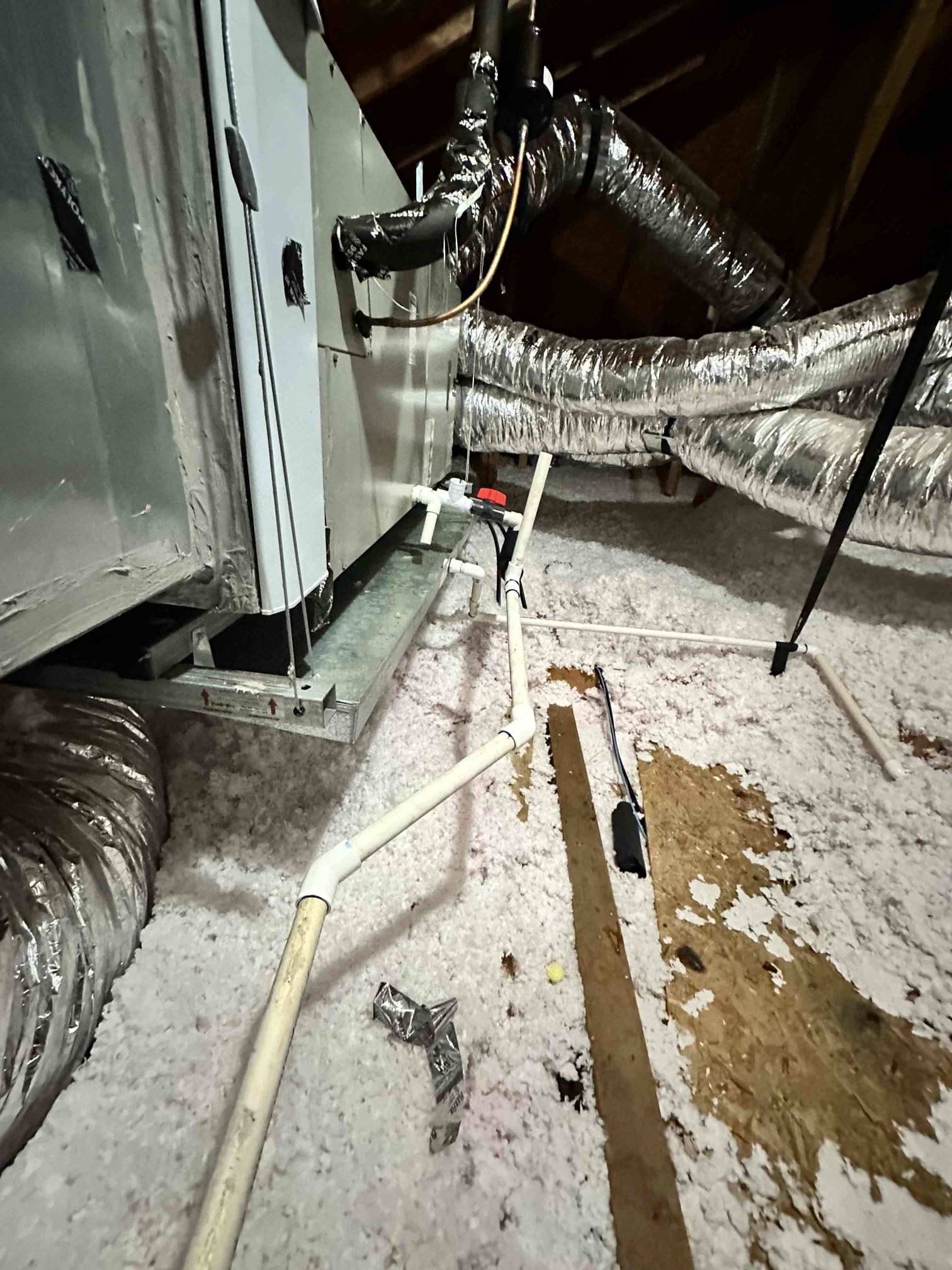 Upon arrival, I found the emergency pan full of water. I inspected the drain and found the drain was clear. Upon further investigation, I discovered the insulation wet inside of the airhandler. I proceeded checking the primary pan, and I found that there is a crack causing water to become displaced. I attempted to contact trane to locate a primary. I sat on hold for an extended amount of time without contact. I reached out to shearer and had the same results. I called Fissco supply and was told that it has be acquired from trane. Once the available of the pan is known, we will reach back out to the customer for scheduling. Refrigerant top off may be required. 