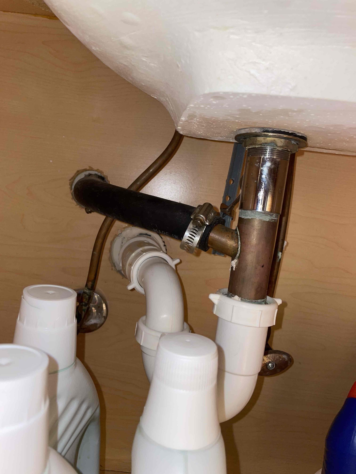 I retuned to our client home due to water dripping from secondary drain line. This time the float switch was not engaged but water was coming from the upstairs unit drain pan. Both primary drain lines are plumbed together and connect underneath the upstairs bathroom sink. I asked our client why he elected not to install a ball valve during the last visit and he said it’s because he plans on replacing the unit in the future. I highly recommended at least adding 1 but he declined. 
I proceeded to cut the primary drain line further down and was able to clear the clog and ensure it was draining properly. I also removed some residual water with my shop vacuum. Both units are cooling on departure. 