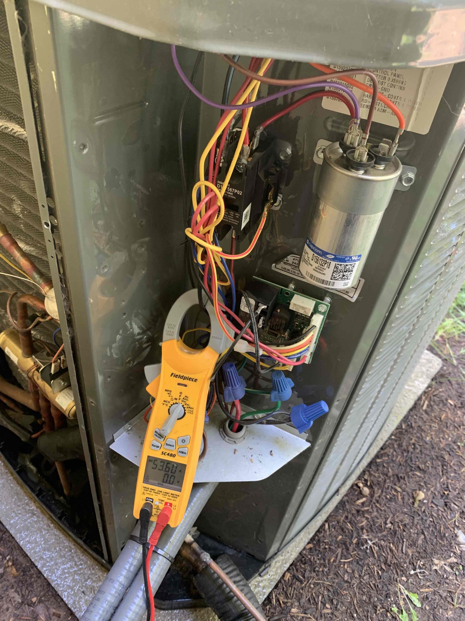 1. Visually inspected condenser coil for debris/ dirty.
2. Inspected condenser fan motor.
3. Inspected condenser fan blades.
4. Inspected/ cleaned wiring connections.
5. Tested compressor/ condenser fan motor capacitor.
6. Checked compressor amp draw.
7. Checked condenser fan motor amp draw.
8. Inspected / replaced return filter.
9. Inspected return plenum for debris/ dirty.
10. Inspected evaporator coil.
11. Inspected blower motor/ blower wheel.
12. Checked blower amp draw.
13. Measured temperature differential from supply to return. 20 degrees measured.
14. Inspected drain lines and treated to prevent blockages 
15. Rinsed condenser unit to promote heat exchange
16. Replaced and dated filters

Found unit starting with moderately high start amps. Advised homeowner to add hard start kit to prolong system life by lowering wear and tear on unit. Homeowner elected to go forward with the hard start kit next time. Unit in good working order upon departure