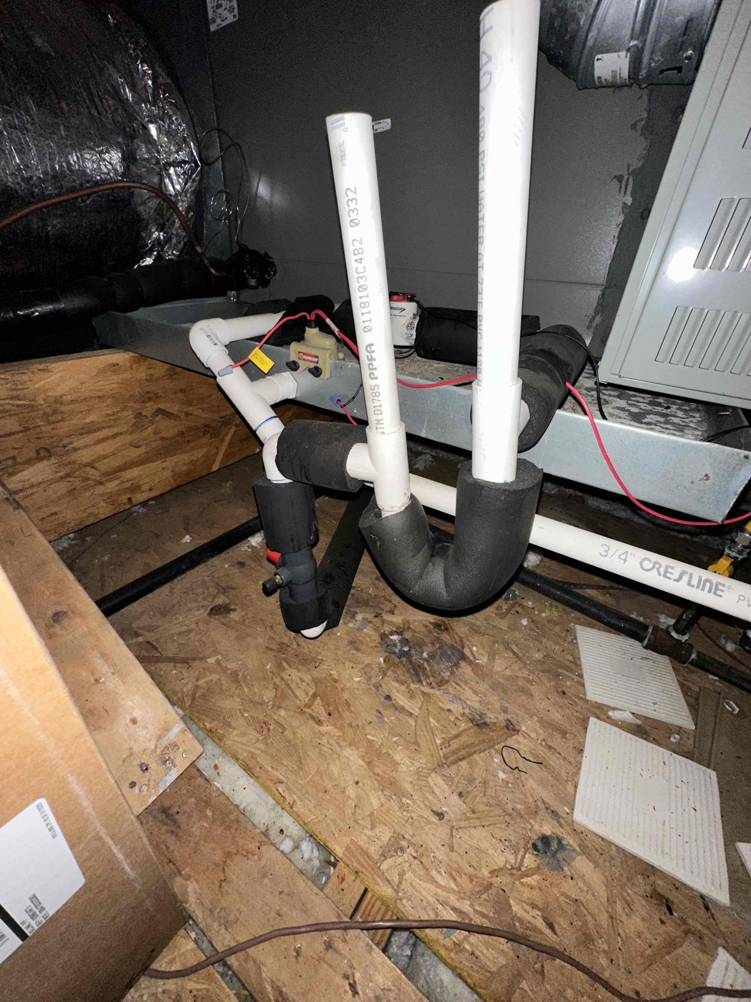 Upon arrival, I found the system was set to off. I proceeded to the thermostats, and I turned them on. The system began to work. I checked refrigerant, electrical, and drains. With some run time, the issue began to happen. The drain has lost its pitch due to sagging. A support will need to be installed under the drain to give it the needed pitch to drain. The indoor unit sits too low. This is causing the emergency pan to be almost level. This reduces the room needed for a good drain pitch. Also, I took notice that the blower motor is leaking oil and the outdoor needs a chemical bath. I provided options to address listed issues. Customer approved repair for the drain and signed of for a service agreement. I performed the first maintenance. Service fee waived. 