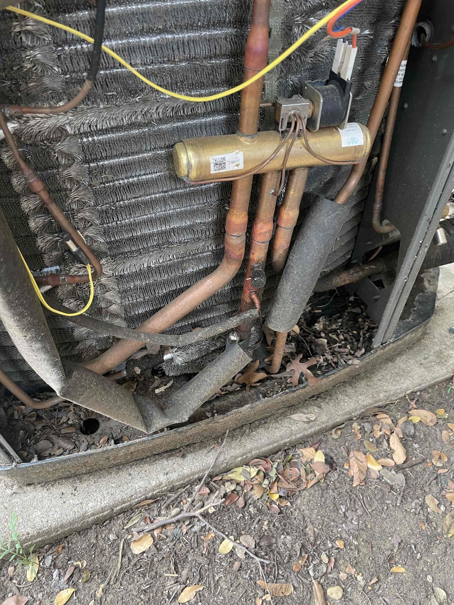 Tenant stated there was water coming out of the unit shortly after Shelby, Jesse, and I left the property. Added vent stack on T of drain line, as well as two cutoff valves. With the 2 cutoff valve isolating both sides of the primary drain we were better able to purge with nitrogen to clear out the line. Tested many times by pouring water into the drain pan. We could see water coming out of the drain line outside. Unit is draining properly at this time. Turned on and shut off unit several times to verify. Unit in good working order upon departure.