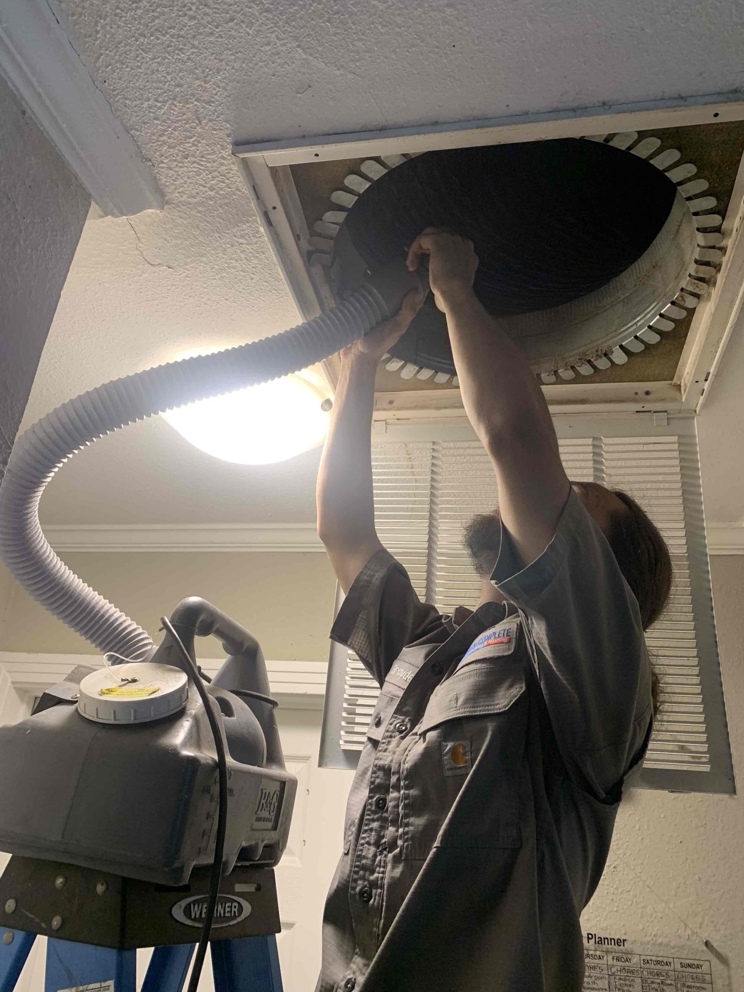 Full system cleaning on a gas system. 
The cleaning consisted of duct cleaning, blower wheel removal and cleaning, antimicrobial fog, and adding an air purifier to the system to help with the air quality and help maintain the system clean. 
After the deep cleaning we turned the system back on to make sure everything worked properly upon departure. 
System is running and cooling at this time. 