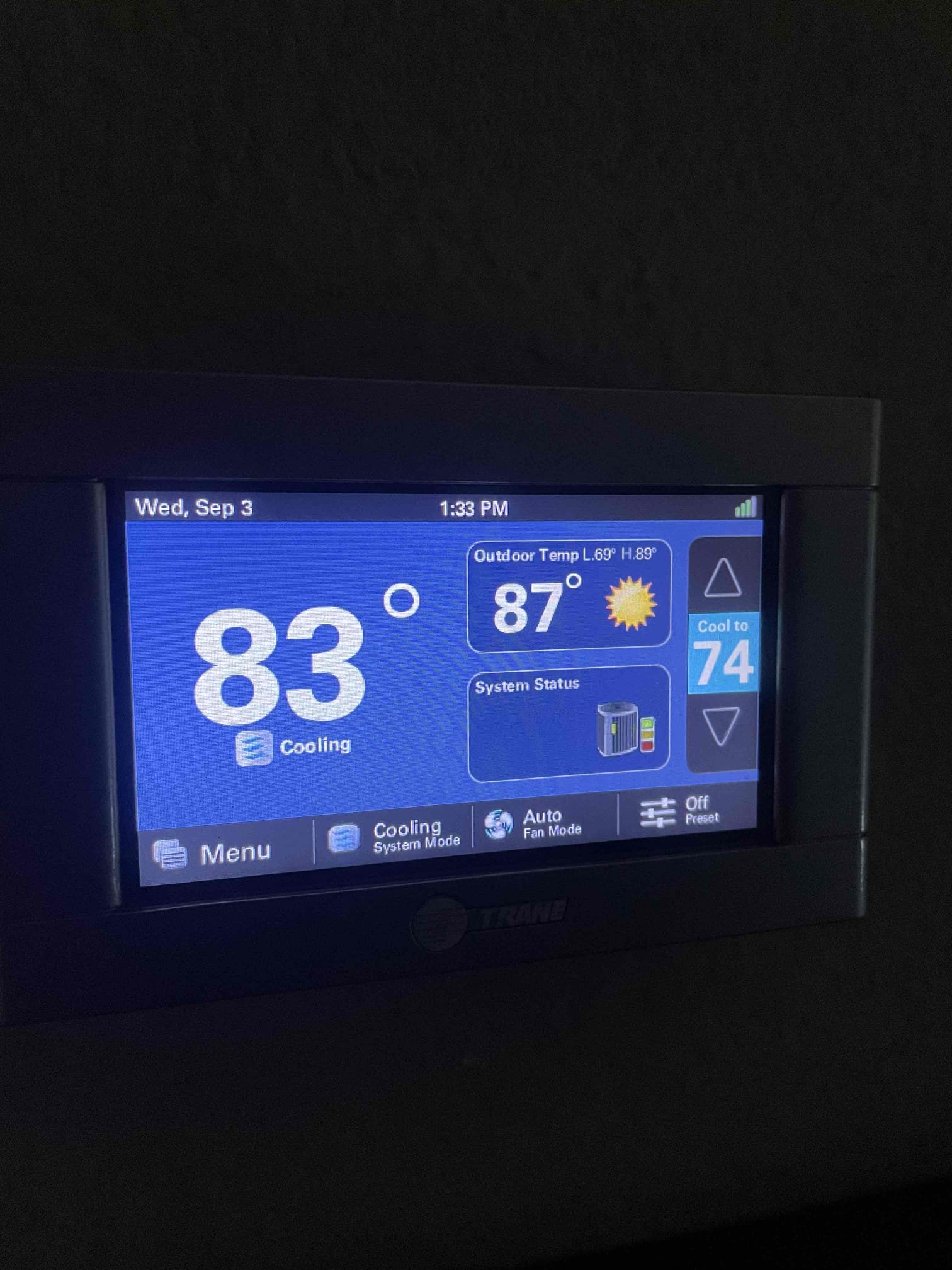 Returned to our clients home because the compressor was frozen over. Paul had shut the unit off earlier this morning to allow for it to thaw out. I arrived and immediately proceeded into the attic. I verified the wiring to be correct and began to further diagnose the system. I placed the unit into test mode and was not getting the proper signal outside. I diagnosed the wire to have a short and used a spare wire to send the correct signal for second stage. I also contacted TRANE tech support and ensured the blower speeds were set properly for first and second stage cooling. I ran the system in cooling and assumed the coil was completely thawed out. It was not. I had to place the unit to run in heat to melt off the residual ice on the indoor coil. Once the ice was completely melted I was able to properly test and check the refrigerant pressures on first and second stage cooling. Within 20 mins the thermostat had dropped 3º and was cooling with a 20º drop.
I showed pictures and kept Paul 