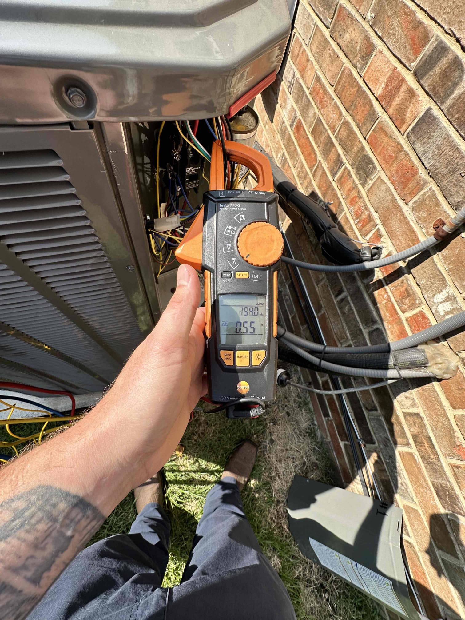 Upon arrival, I found the system fully operational. I thoroughly examined the equipments cooling cycle. The customer presented a video of the noise. The noise was identified to be the compressor not starting. I checked the capacitor, contactor, wiring, and ohmed the compressor. I was not able to identify the root to the issue. The typical culprit is the capacitor. I replaced the 35 capacitor under parts/labor warranty. I replaced the customer’s filter due to it being filthy. I noticed, while in the attic, the roof cap for the upstairs unit is cracked at the seam. This is resulting in a roof leak. I provided options to address excessive dust build up in the ducts, higher than recommended starting amps, leaking roof cap, and membership renewal. Customer declined options at the time of service. 