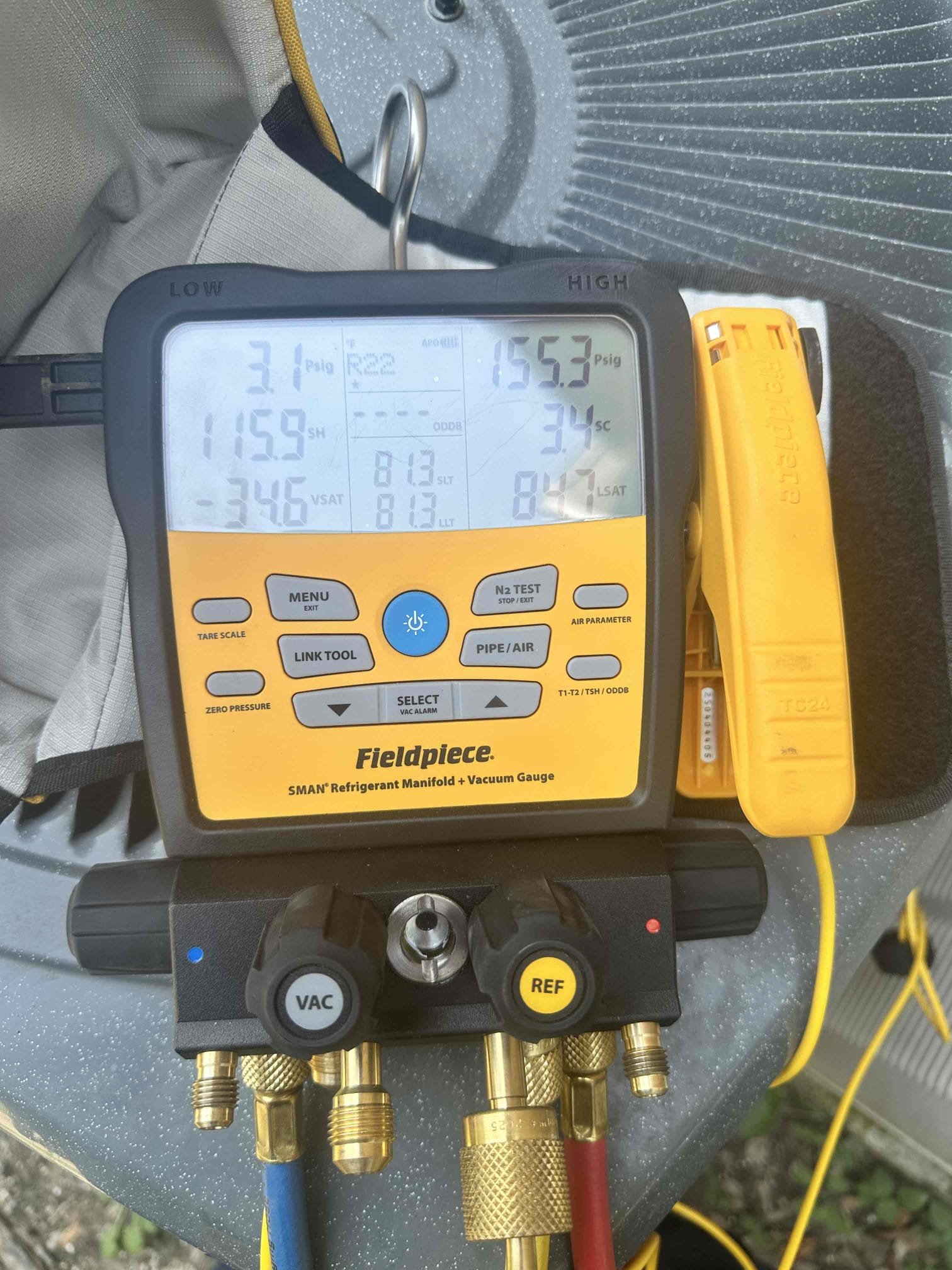 Upon arrival, I found that the system is low on R22. I spoke with the home owner about the issue. I explained that, I no longer carry R22 and can give a price for a new system. The customer explained that they would like to limp it along for a bit longer. I told her to keep us in mind when they are ready for replacement. System is still down. I had to research the equipment but according to my research the outdoor unit is from 1979.