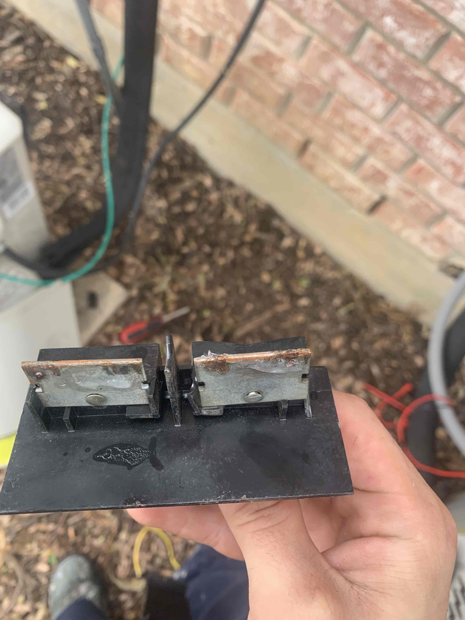 Arrived on site found, homeowner found burnt wires around contactor and capacitor. Began inspection on r22 ‘06 unit, testing the capacitor and found it to be within manufacturer specifications. Upon taking off the contactor cover, I found the contactor was failed close and had a large amount of it melted plastic in it. Also found disconnect was starting to melt as well. Measured high start amps 100+ on compressor. Checked air handler and found sufficient return air. Discussed with homeowner possible options for getting this unit up and running today, but informed them that this would not be a sure fire fix and other issues could come up after we get it running. Homeowner asked for comfort advisor to see his options for system replacement. System not running at this time.