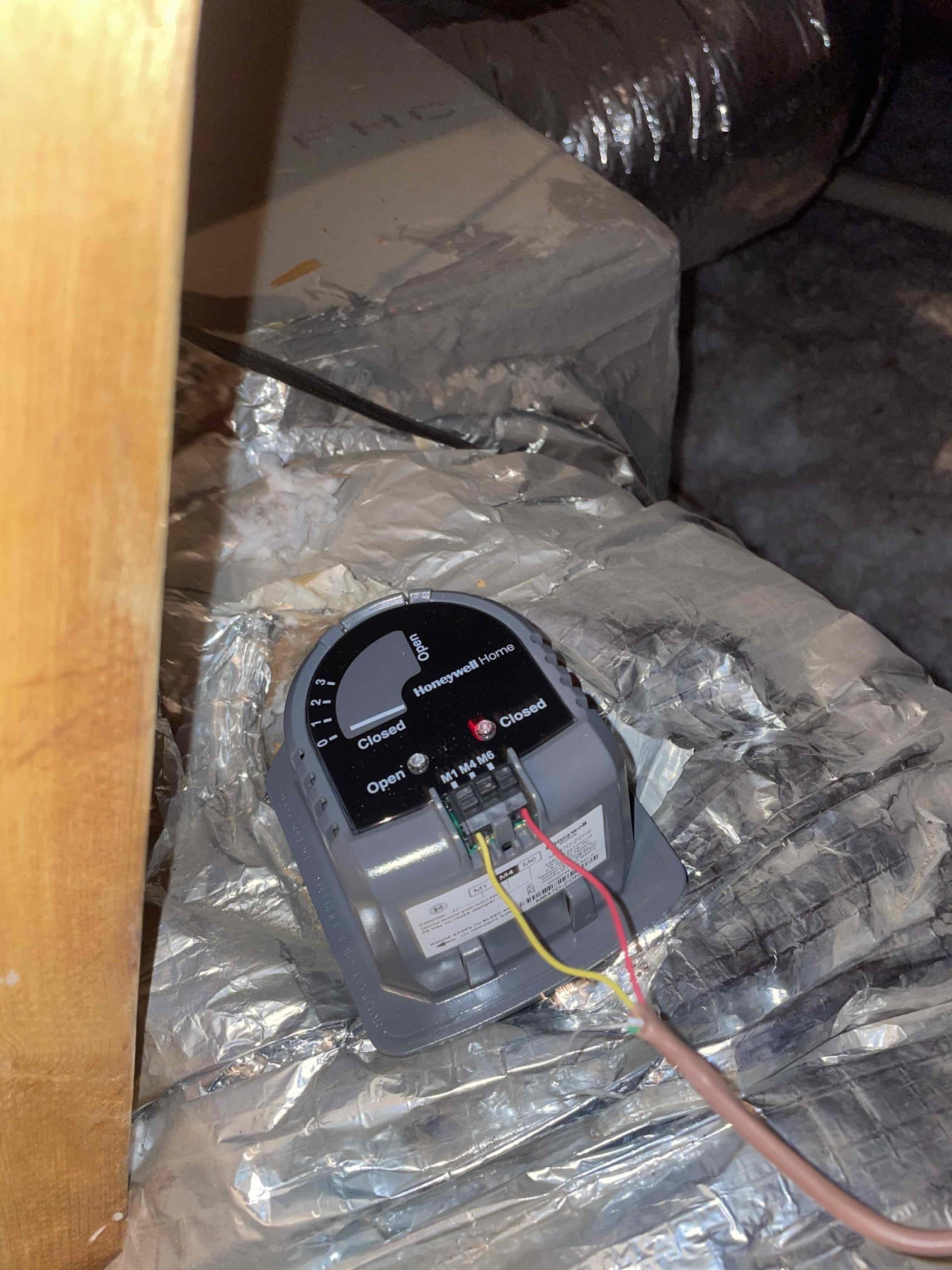 I returned to our clients home today to remove and replace the zone damper actuators for the upstairs and downstairs zones.
Once replaced I tested the operation of both motors to ensure they were operating the commands properly.
I recorded videos and showed Mr Lawson pictures of the new motors. The new motors are still connected and wired to the existing control board that has damaged resistors. We discussed the potential ways the board could fail and he would like to wait until complete failure before replacing the control board. Both zones motors are working properly and the system is cooling on departure.