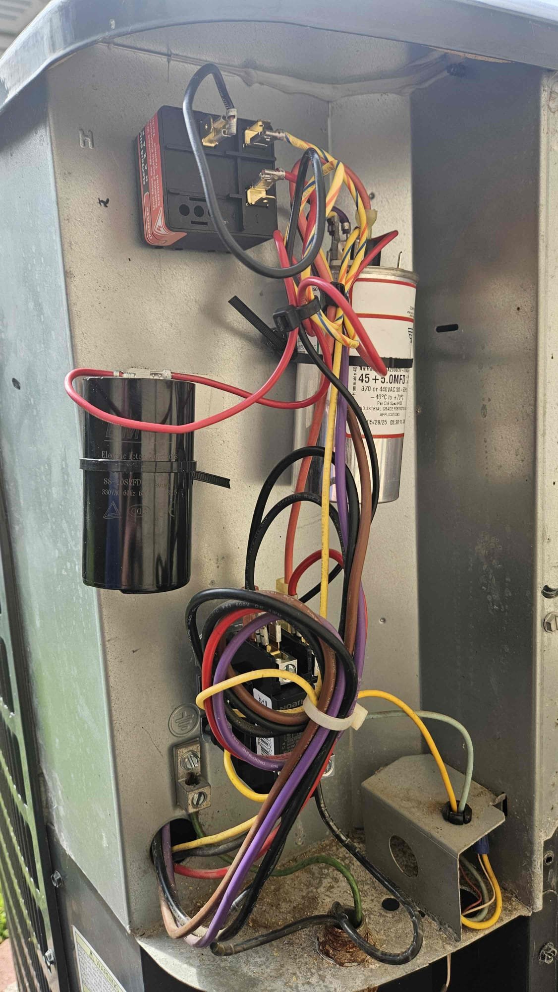 -Warranty Contactor
-Warranty Capacitor
- 5-2-1 Hard Start Kit
Upon arrival i installed warranty capacitor 45/5.
Installed warranty Contactor single pole
Installed 5-2-1 hard start kit.
Tested all electrical to make sure they were testing correctly for the manufacture. All tested within manufacturer specifications. I tested start amps on the unit yesterday 9/29/25 and was reading 50 amps on start up after installing the hard start kit on 9/30/25 i was reading the start up amps at 31 amps. Unit was cooling upon departure. -Warranty Contactor
-Warranty Capacitor
- 5-2-1 Hard Start Kit
Upon arrival i installed warranty capacitor 45/5.
Installed warranty Contactor single pole
Installed 5-2-1 hard start kit.
Tested all electrical to make sure they were testing correctly for the manufacture. All tested within manufacturer specifications. I tested start amps on the unit yesterday 9/29/25 and was reading 50 amps on start up after installing the hard start kit on 9/30/25 i was reading the start up amps at 31 amps. Unit was cooling upon departure.