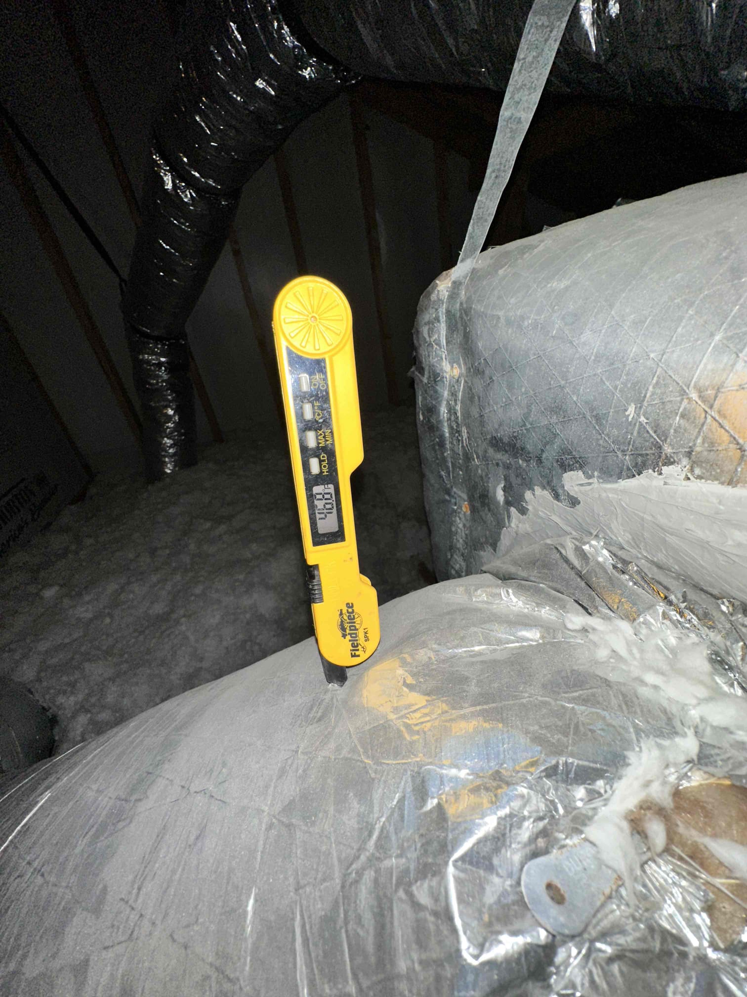 Upon arrival, I found no immediate signs of a noise nor what system I should be diagnosing. After some general checks, I was able to determine that the downstairs unit is the one causing the noises. I began diagnosing and found the system is running on a lower than normal suction pressure. The filters on both systems are severely dirty. This is suffocating the units. The downstairs is in a worse state than the upstairs unit. It is currently freezing the evaporator coil. While checking the downstairs indoor unit, I came across the variable speed blower motor not revving up or down in response to static pressure change. This is likely due to a damaged ecm module because of the dirty filter. The capacitor on the downstairs outdoor unit tested 29/45. This is critically low. Both of the outdoor units are in need of cleaning and contactors. I gave the customer options to address these issues and he declined at the time of service. I emailed the options to the supplied email. 
