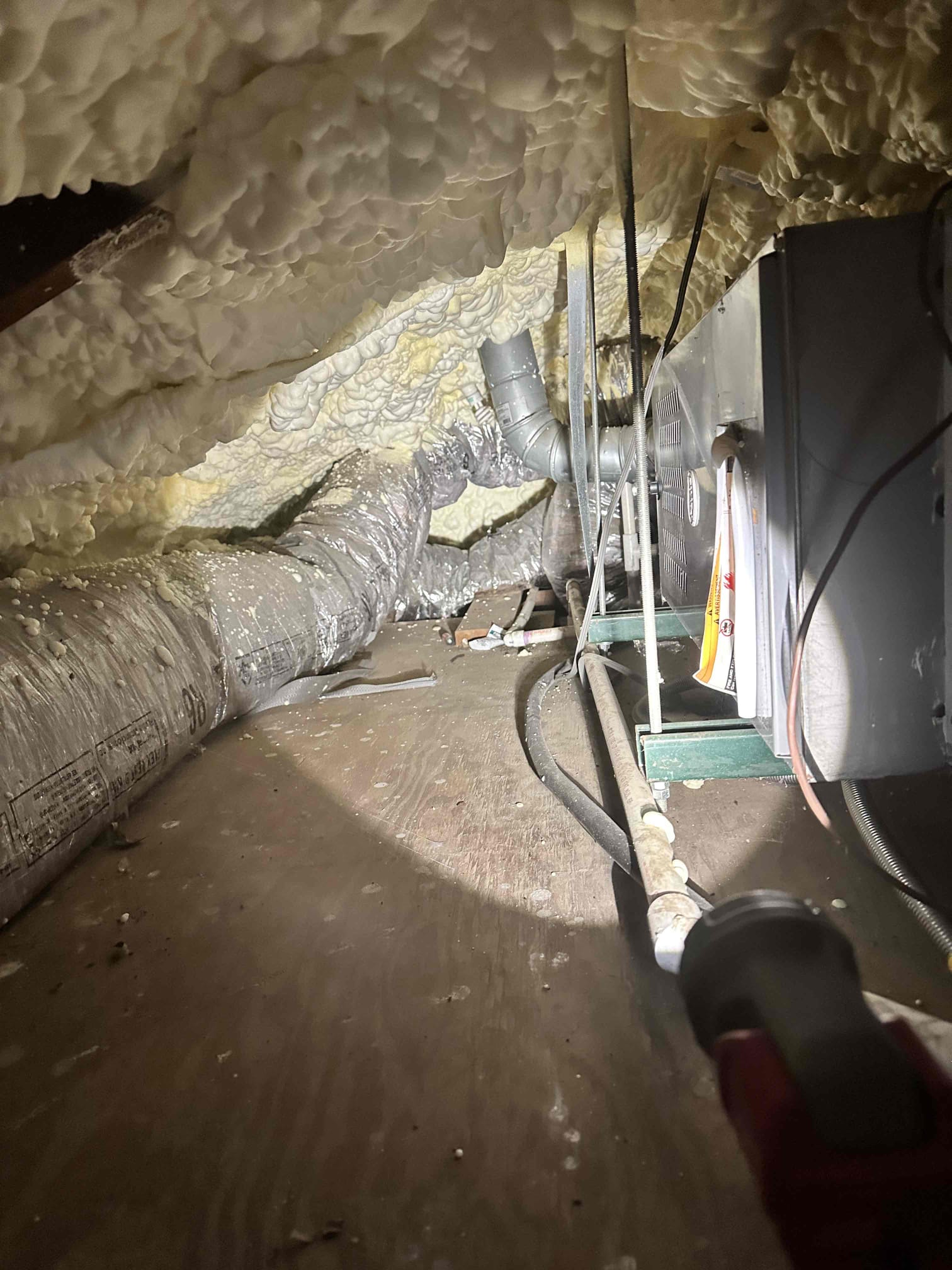 The downstairs system and ducts are located under the home. I inspected what I could see to ensure the ducts would hold up to a duct cleaning. The upstairs unit has 2 ducts that are not able to be cleaned due to being smashed. I generated a price to replace these 2 ducts and clean everything. Customer mentioned air flow issues on the downstairs unit. Without full access, I cannot see if the ducts are damaged, and I do not have the duct cam to inspect. I advised that replacement and redesign will benefit the customer better than attempting to clean. I noticed a flue pipe that may be dumping CO out of it. This will need to be replaced for safety. I advised the customer get a CO detector for upstairs and downstairs to ensure their safety.  The downstairs system and ducts are located under the home. I inspected what I could see to ensure the ducts would hold up to a duct cleaning. The upstairs unit has 2 ducts that are not able to be cleaned due to being smashed. I generated a price to replace these 2 ducts and clean everything. Customer mentioned air flow issues on the downstairs unit. Without full access, I cannot see if the ducts are damaged, and I do not have the duct cam to inspect. I advised that replacement and redesign will benefit the customer better than attempting to clean. I noticed a flue pipe that may be dumping CO out of it. This will need to be replaced for safety. I advised the customer get a CO detector for upstairs and downstairs to ensure their safety.