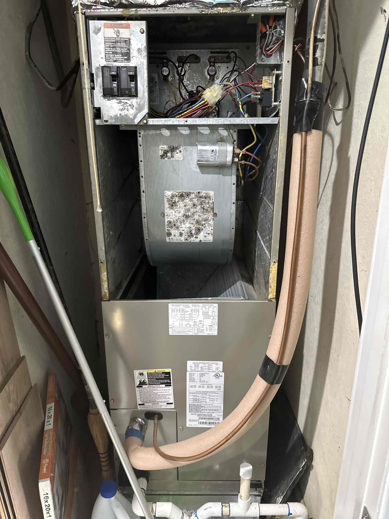 I performed a single heating maintenance on a 2005 straight electric airhandler and the outdoor unit is from 2014. I checked amps, capacitor, filter, cleanliness, and safeties. 
The system is heating, but I do have some areas of concern. I noticed that the blower capacitor is out of range and is failing. The bearings in the blower motor are worn and the motor is currently leaking oil. The blower wheel and evaporator coil has growth/buildup present. The center heat strip is likely becoming brittle determined by my amp readings. I brought these issues to the customer’s attention and he elected to not perform any repairs on the system at this time. 