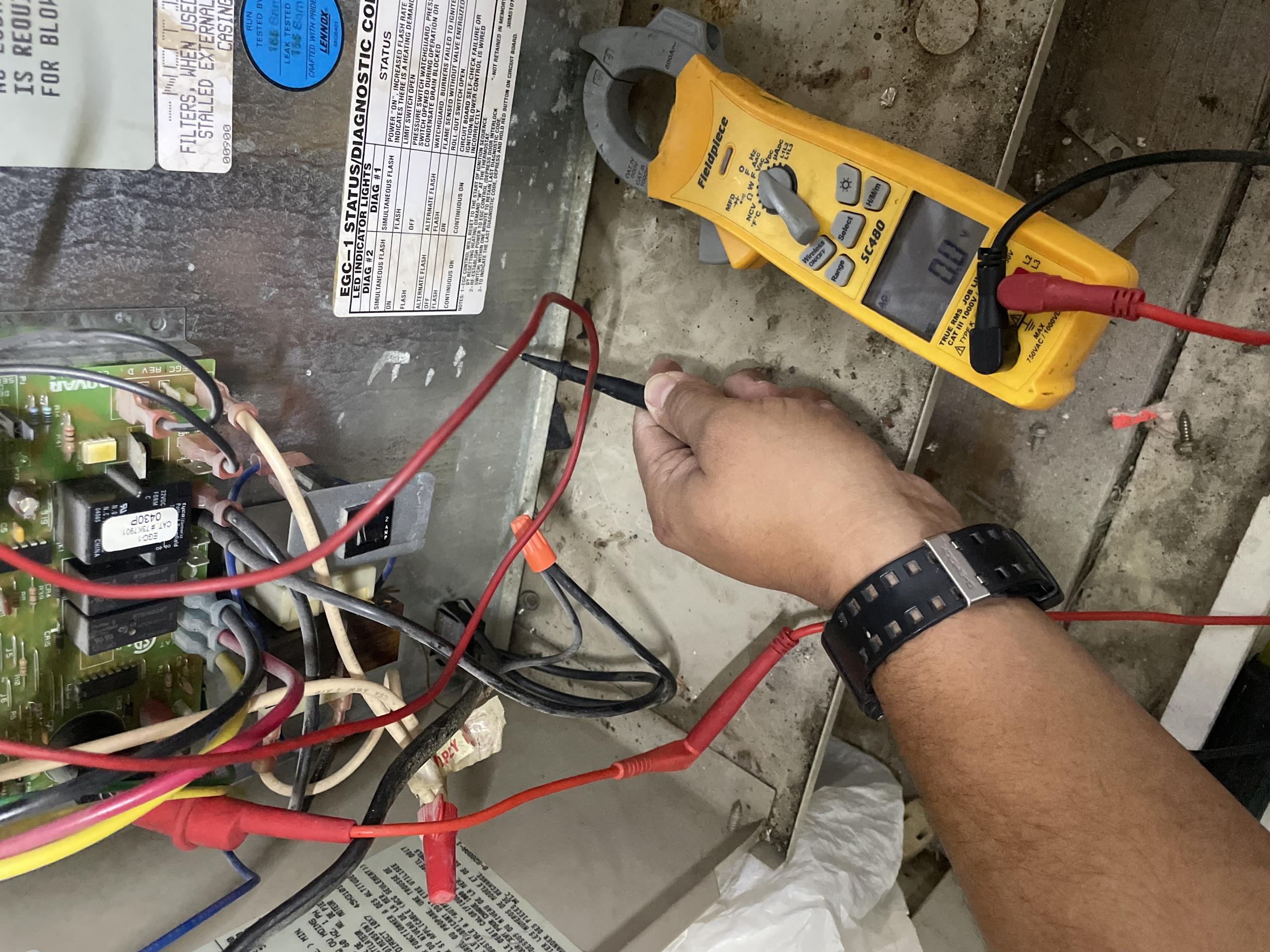 I arrived to give our client a second opinion regarding her furnace. She had a previous company claim the system could not be repaired. I diagnosed a failed furnace control board that was not sending signal to the spark ignitor. I shared my findings with our client and we discussed repair vs replacement options. Because she has recently moved into the home she would like to repair the failed board. I also found a flex hose entering into the cabinet and informed her I could not complete the board replacement without correctly connecting the gas valve. I called Lennox and was able to get an updated replacement board for the furnace. I will order the board and ensure we are able to return to install it Monday. I informed and our client, and she understands that I will further diagnose the system when we return. I am unsure if other components are in working condition or not, I will have to replace the board first. The gas valve is currently shut off and the system is unable to heat. I col