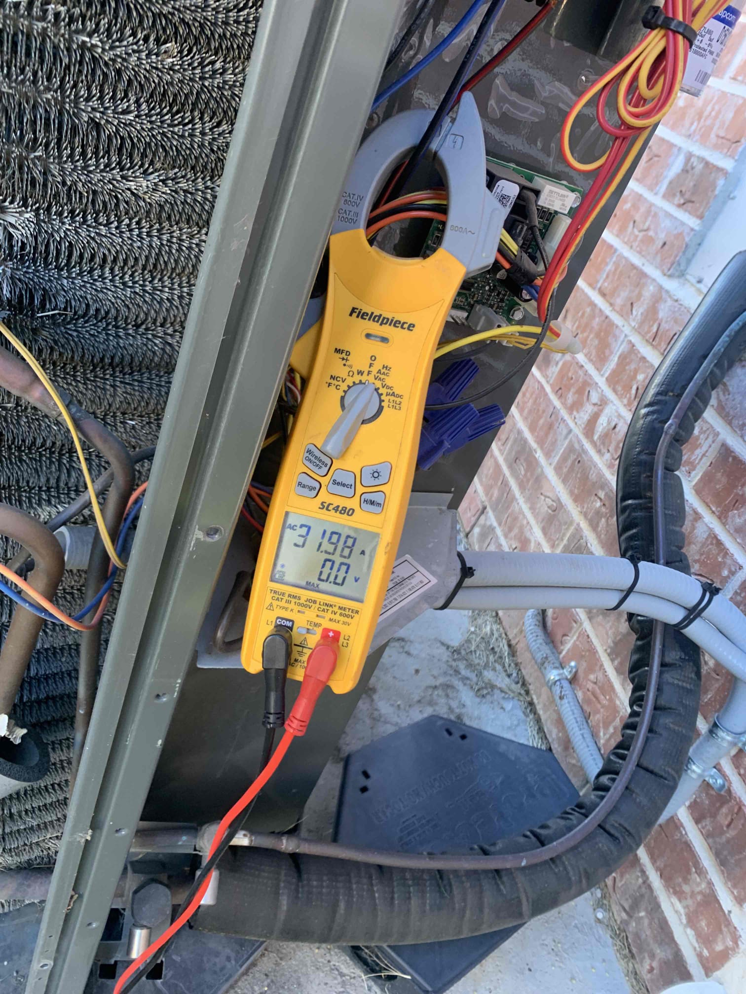 Arrived on site for heating maintenance on 2023 Trane Heatpump. Customer stated all was well with normal unit operation and had not turned on heat for the year.
1. Visually inspected condenser coil for debris/ dirty.
2. Inspected condenser fan motor.
3. Inspected condenser fan blades.
4. Inspected/ cleaned wiring connections.
5. Tested compressor/ condenser fan motor capacitor.
6. Checked compressor amp draw.
7. Checked condenser fan motor amp draw.
8. Inspected / replaced return filter.
9. Inspected return plenum for debris/ dirty.
10. Inspected evaporator coil.
11. Inspected blower motor/ blower wheel.
12. Checked blower amp draw.
13. Measured temperature differential from supply to return. 20 degrees measured.
14. Tested capacitor and contactor (outdoor electrical)
15. Rinsed condenser unit to promote heat exchange
16. Tested emergency heat and found no issues 

Discussed Airscrubber previously discussed with homeowner. He declined at this time, but was still interested and stated h