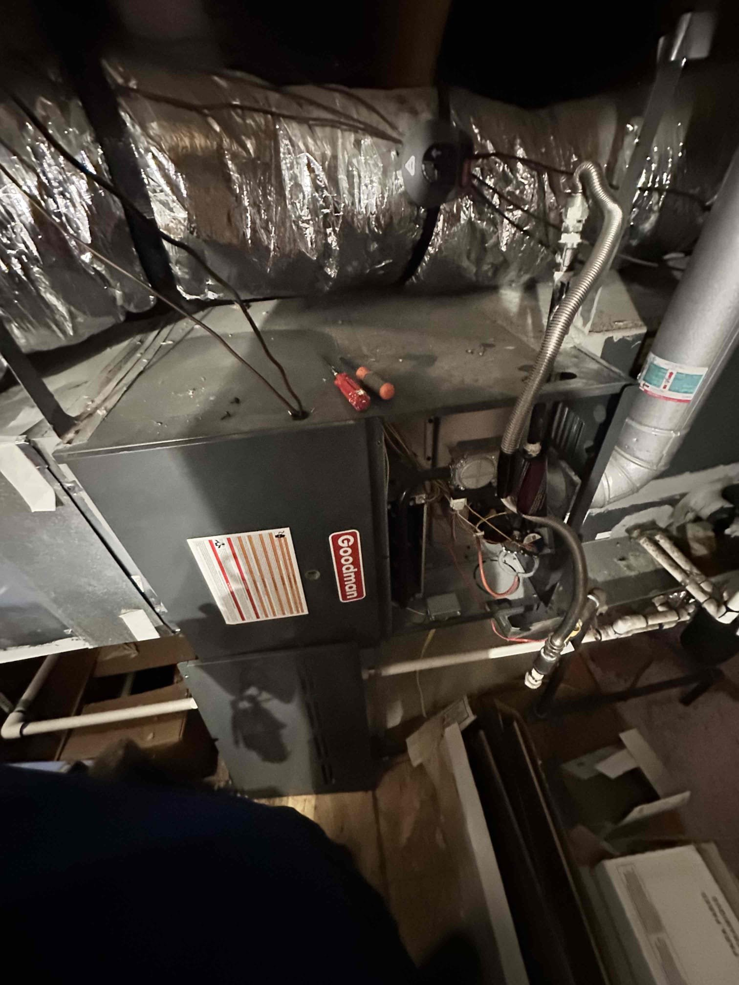 Upon arrival, I found the system off with the furnace door off. I turned the unit on and began testing. I observed the red light for heat was flashing on the zone board. After a bit of time, the purge light began to flash and it starting the heating cycle. From past experience, I found this to be sensor related. I ohmed the discharge temperature sensor and found that it was reading 0 ohms. I provided a price to address the issue. Customer approved the replacement of the sensor and I tested the system afterwards. The purge light was no longer flashing and the system is ful,y operational 