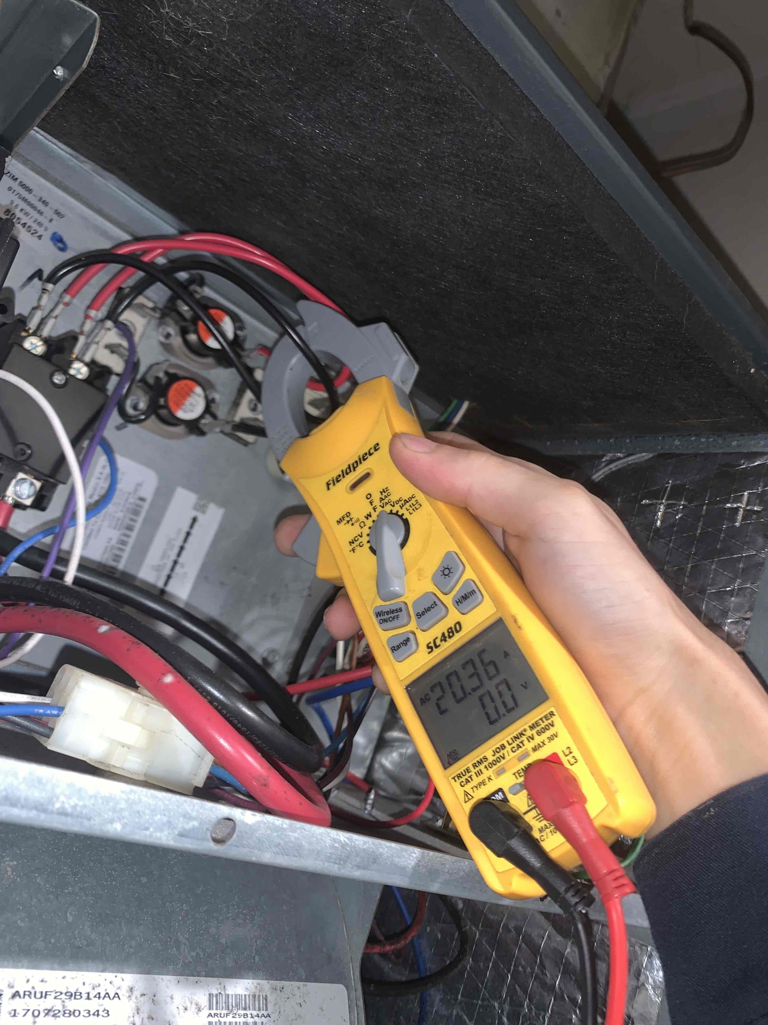 Arrived on site for heating maintenance on 2018 Goodman with electric heat. Began inspection at the indoor air handler and found large amount of growth on the inside. Evaporator coil looked clean and filter was recently replaced. Tested blower amp draw.I noticed a large amount of bacterial growth and dust buildup on the blower wheel. I recommend cleaning this to reduce stress on the motor and prolong the overall life of the motor. I then tested the electric strip heat and measure 20 A on all legs. I also measured 100° air coming from the supply. Upon inspecting our unit, it was found to have a large amount of dust and debris in the bottom. I took some extra time to make sure to clean as much of this out as possible for when we go into the cooling season. Unit in good working order upon departure.
Schedule blower wheel cleaning end of January