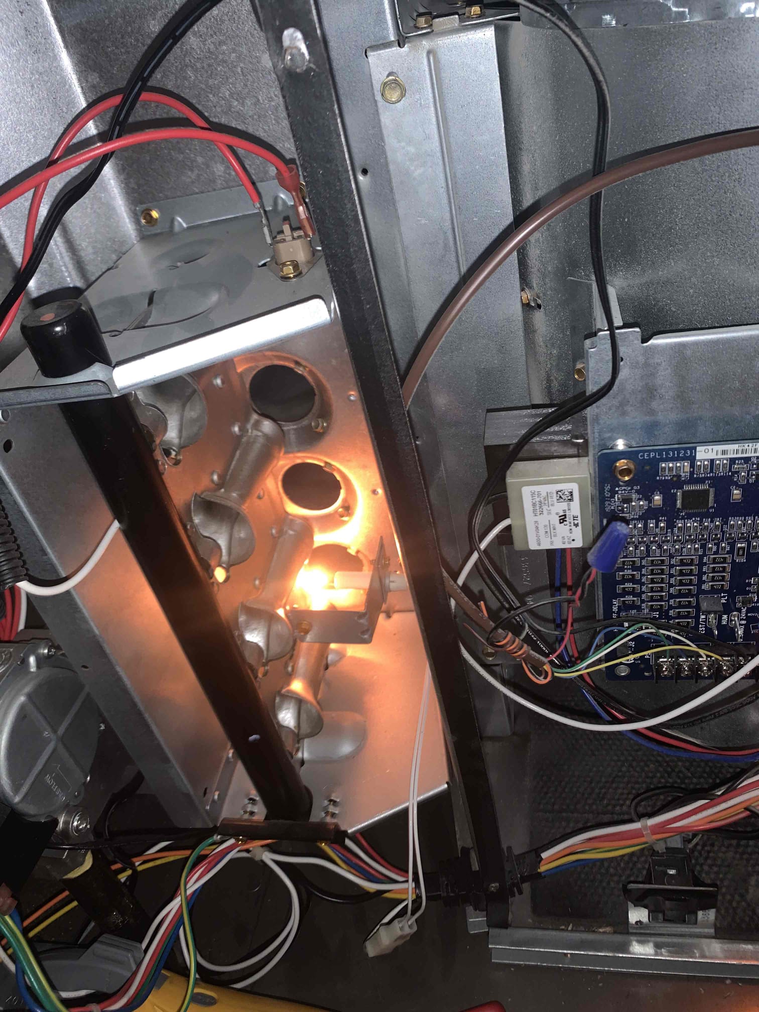 Arrived on site for heating maintenance on 2019 carrier furnace. Homeowner stated all was well with normal system operation. Began scheduled inspection. 
1. Visually inspected condenser coil for debris/ dirty.
2. Inspected condenser fan motor.
3. Inspected condenser fan blades.
4. Inspected/ cleaned wiring connections.
5. Tested for gas leaks- found gas leak at gas flex connection
6. Tested functionality and cleaned flame sensor
7. Tested functionality and cleaned pressure switches and ports
8. Inspected / replaced return filter.
9. Inspected return plenum for debris/ dirty.
10. Inspected evaporator coil.
11. Tested functionality and visually inspected surface igniter
12. Checked blower amp draw.
13. Measured temperature differential from supply to return. 20 degrees measured.
Found gas leak at gas flex connection. I was able to tighten the connection and the gas leak went away. Extensively bubble tested gas line and found no further issues. Discussed blower cleaning with homeowner to 