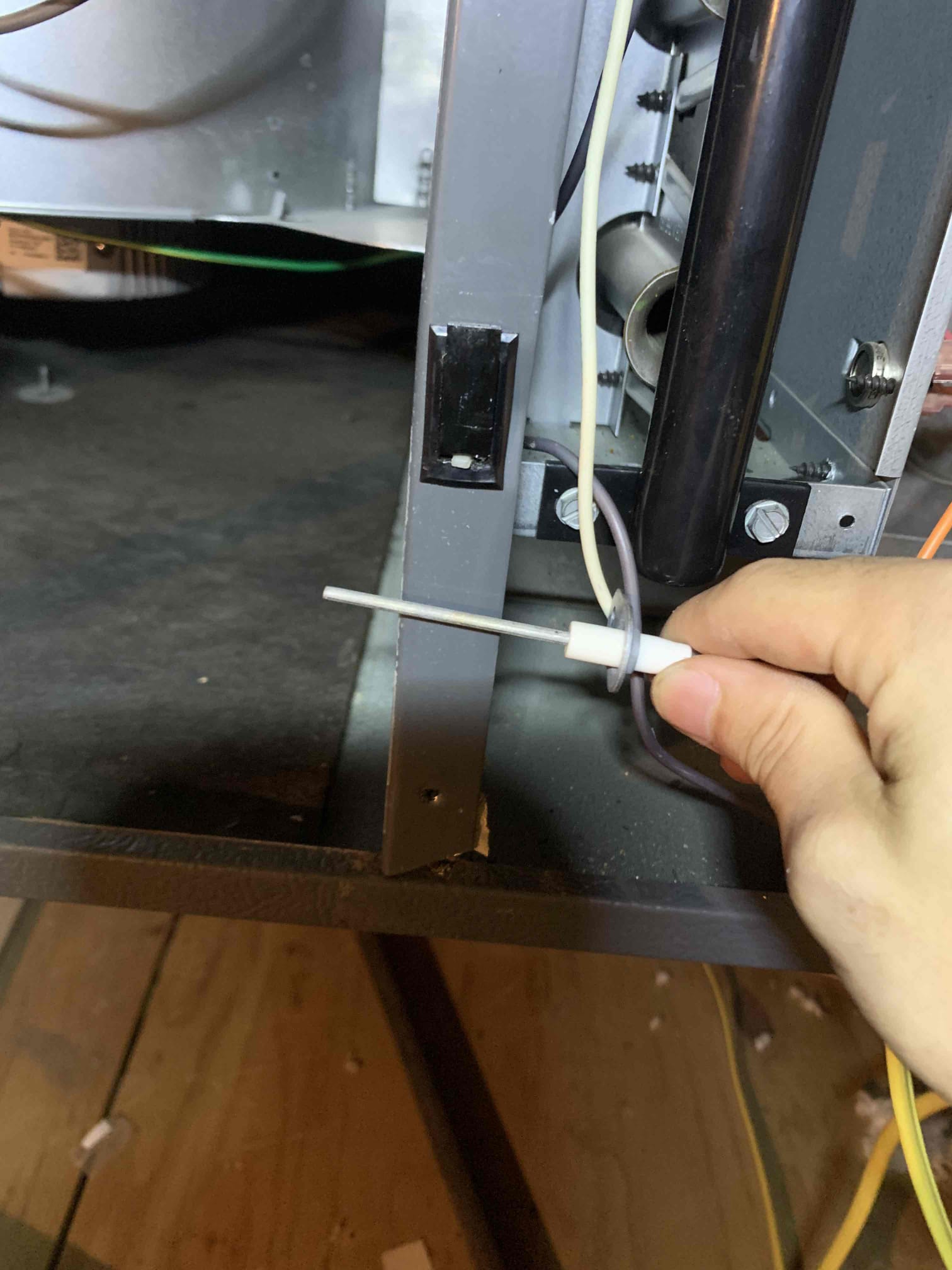 Arrived for heating maintenance on 5T 2015 Amana furnace. Homeowner stated all was well with normal system operation. 
1. Visually inspected condenser coil for debris/ dirty.
2. Inspected condenser fan motor.
3. Inspected condenser fan blades.
4. Inspected/ cleaned wiring connections.
5. Tested for gas leaks
6. Tested functionality and cleaned flame sensor
7. Tested functionality and cleaned pressure switches and ports
8. Inspected / replaced return filter.
9. Inspected return plenum for debris/ dirty.
10. Inspected evaporator coil.
11. Tested functionality and visually inspected surface igniter
12. Checked blower amp draw.
13. Measured temperature differential from supply to return. 20 degrees measured.
14. Tested drain line for blockages and found none
Found large amount of rust in drain pan and txv uninsulated. No float switch found to prevent water overflow. 