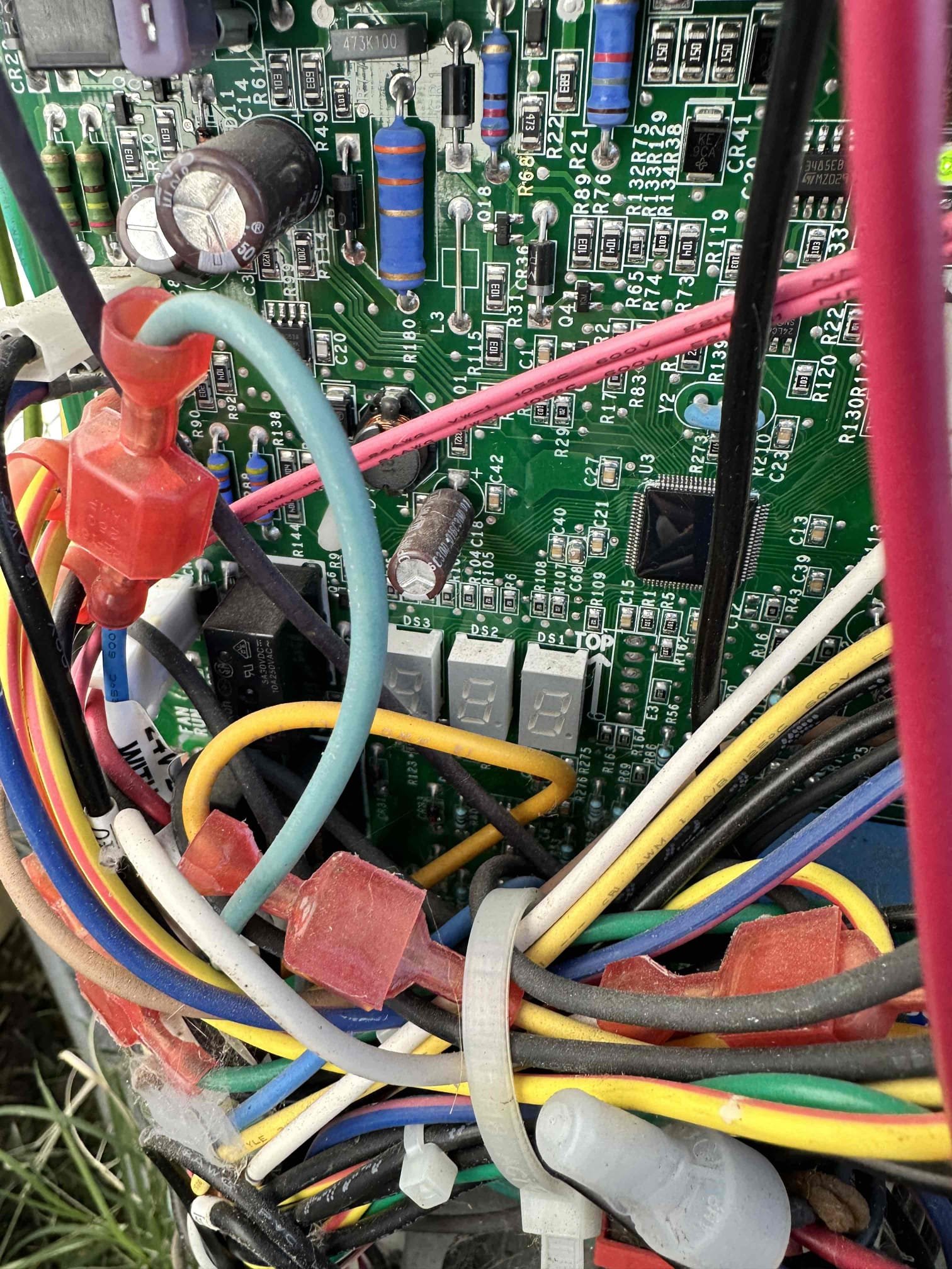 Upon arrival, I found the outdoor unit not running. I found that the outdoor sensor was no longer functioning causing an A2 code on the outdoor. I proceeded inside and found a A08 code on the indoor board. This indicated a communication fault. I noticed a small burn spot on the board and that it wasn’t sending voltage to the outdoor unit. I ordered the control board and sensor at Standard Supply in Allen. The sensor is being shipped in and should arrive some time tomorrow. The unit is currently heating in electric heat. 