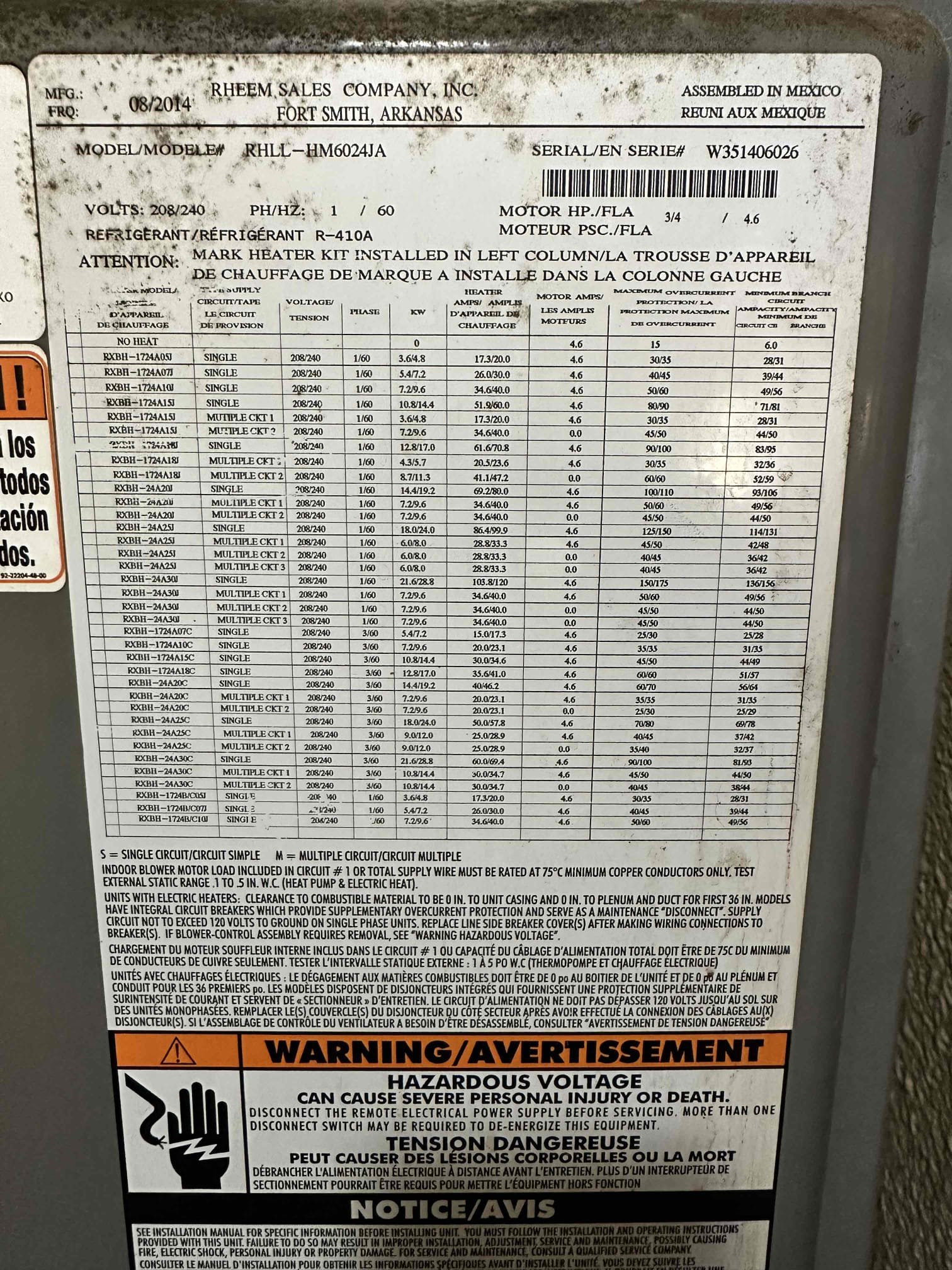 Upon arrival, I found the 24v fuse was popped. I hooked up my short finder and found that the outdoor unit would not continuously run. I proceeded outside and found the low pressure switch would periodically only pass 7v/24v through it. I jumped the switch out of the wiring and got it to run. After a little bit of time, the unit stopped working. I proceeded to further test the indoor and found one of the contactors for the heating kit is shorted out. It is currently reading 1.4ohms. I unwired the bad contactor and the system would run with not vault with the low pressure switch bypassed and bad contactor wired out. We will need to locate the part to be able to price it. Customer wanted to replace the contactor when we replace the low pressure switch. I left the system off with the first contactor unmounted to allow access in the future. I took pictures to indicate the failed contactor.