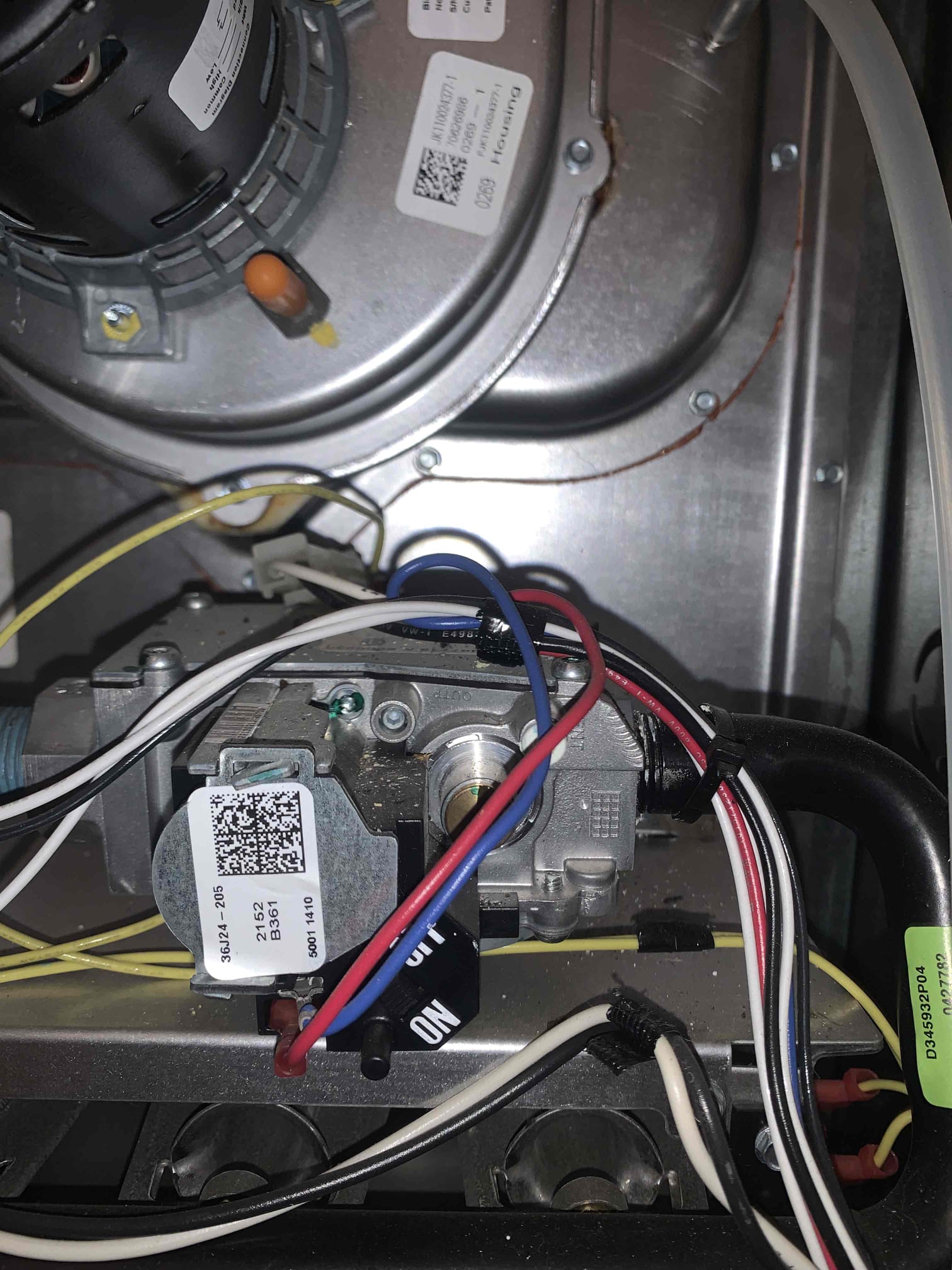 On site for heating maintenance on 2022 Trane furnace. Homeowner stated all is well with normal system operation. Proceeded with heating maintenance as scheduled.
1. Visually inspected condenser coil for debris/ dirty.
2. Inspected condenser fan motor.
3. Inspected condenser fan blades.
4. Inspected/ cleaned wiring connections.
5. Tested for gas leaks
6. Tested functionality and cleaned flame sensor
7. Tested functionality and cleaned pressure switches and ports
8. Inspected / replaced return filter.
9. Inspected return plenum for debris/ dirty.
10. Inspected evaporator coil.
11. Tested functionality and visually inspected surface igniter
12. Checked blower amp draw.
13. Measured temperature differential from supply to return. 20 degrees measured.
15. Rinsed condenser unit to promote heat exchange
Found decent amount of dog hair in return. I would recommend cleaning out the return in order to prevent dust and dander from making it into the unit and ultimately shortening the lifespan of