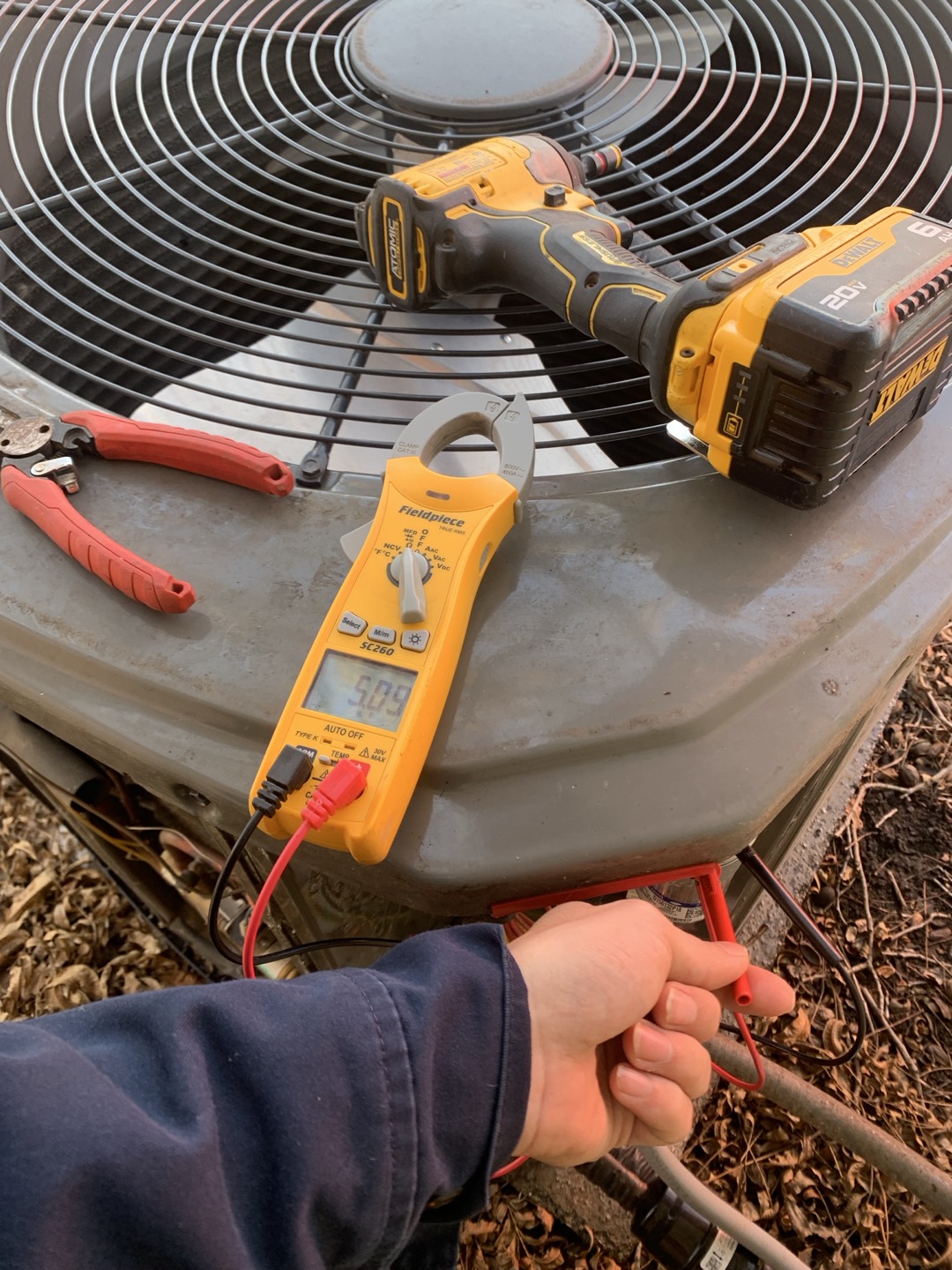 Arrived on site for heating maintenance on 2023 Trane heat pump. Homeowner stated all is well with regards to normal unit operation. Proceeded with heating maintenance as scheduled.

1. Visually inspected condenser coil for debris/ dirty.
2. Inspected condenser fan motor.
3. Inspected condenser fan blades.
4. Inspected/ cleaned wiring connections.
5. Tested compressor/ condenser fan motor capacitor.
6. Checked compressor amp draw.
7. Checked condenser fan motor amp draw.
8. Inspected / replaced return filter.
9. Inspected return plenum for debris/ dirty.
10. Inspected evaporator coil.
11. Inspected blower motor/ blower wheel.
12. Checked blower amp draw.
13. Measured temperature differential from supply to return. 20 degrees measured.
14. Tested capacitor and contactor (outdoor electrical)
15. Rinsed condenser unit to promote heat exchange
16. Tested emergency heat and found no issues

Found high start amps on condenser. Recommend installing hard start kit in order to ease start up of 