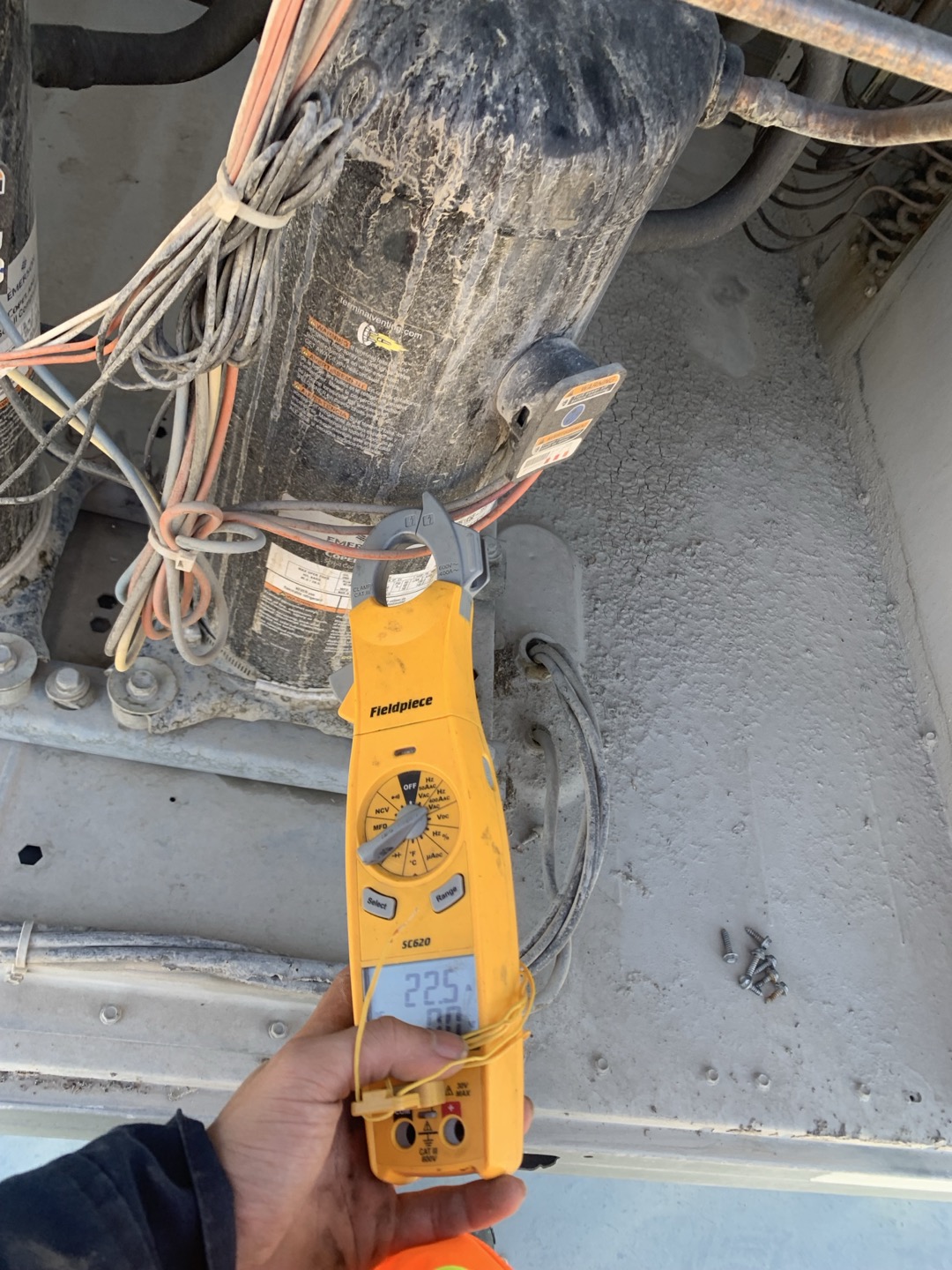 Arrived on site for heating maintenance on two package units for mechanical building. Checked office unit by mistake initially and found filter caked with dust. Informed site manager and advised changing filter as soon as possible. Started checking run amps and temperature drop on unit closest to front. I noticed at this point that the other further unit was not running. Asked site manager if he was aware and he informed me he was and that Joplin had been working on that unit. He believes they replaced the compressor and there was another issue they are currently working on. Site manager called John and was advised to cancel the maintenance for the time being. Heating form could not be completed as I was checking the cooling as it is a machine room that needs to be cooled at all times.