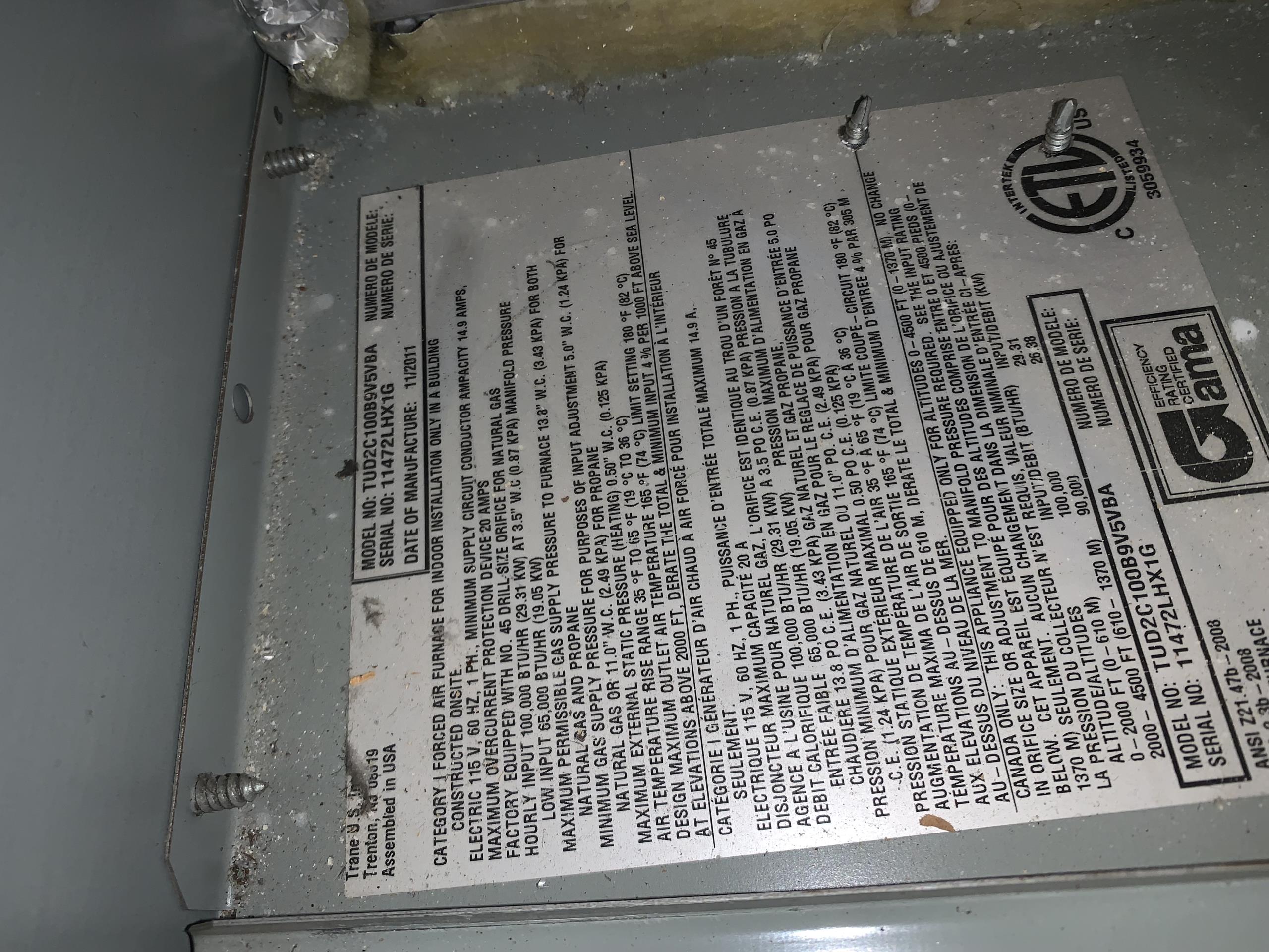 Arrived on site for dryer vent cleaning and heating maintenance. Homeowner stated all was well with regards normal unit operation to his knowledge proceeded with heating maintenance as scheduled.

1.;Visually inspected condenser coil for debris/ dirty.
2. Inspected condenser fan motor.
3. Inspected condenser fan blades.
4. Inspected/ cleaned wiring connections.
5. Tested for gas leaks
6. Tested functionality and cleaned flame sensor
7. Tested functionality and cleaned pressure switches and ports
8. Inspected / replaced return filter.
9. Inspected return plenum for debris/ dirty.
10. Inspected evaporator coil.
11. Tested functionality and visually inspected surface igniter
12. Checked blower amp draw.
13. Measured temperature differential from supply to return. 20 degrees measured.

Observed both blower wheels had a large amount of dust on them. This creates drag on the motor, causing it to work harder and ultimately shortening the lifespan. I would recommend cleaning both blower wheels