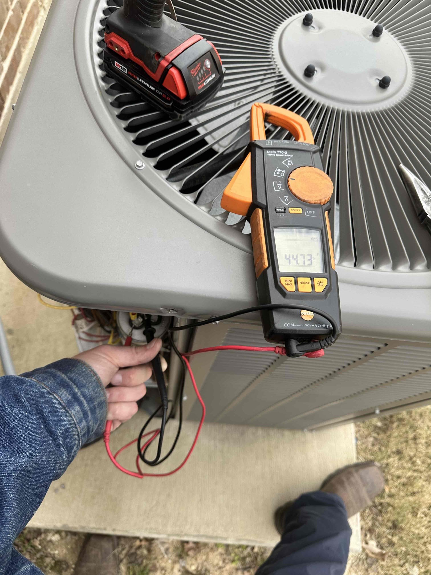 Upon arrival, the customer filled me in on the issue. The heating strips were not doing their job when emergency heat is engaged. The customer and I proceeded to the attic to investigate. I found that the breaker was disengaged for 10kw of the heat. I turned it on and confirmed that all heating strips are operational. I noticed that the heating strips are wired to run a higher than recommend blower speed. This was causing the temperature rise to only be 13 degrees. I got confirmation from the customer to adjust the wiring. The new temperature rise is 42 degrees. I cycled it a couple of times and verified it was going to perform properly. 
Blower is set to a higher speed and moving too much air across the heat strips. This is not allowing the heating strips to gain enough heat. 
 Customer would like to wait to sign up for maintenance. 