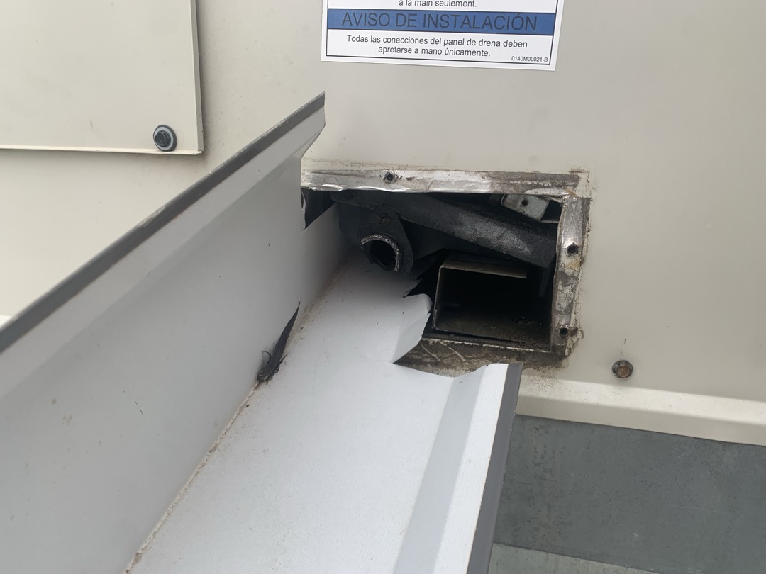 Arrived on site, customer stated water was not draining properly from the unit on the far right when standing at the office. Mr. Jonathan believed that something was broken inside not allowing the water to drain properly. Upon initial inspection, I found the threading for the drain pan were snapped off and upon further inspection I found no other issues with the drain line or drain pan. I then provided an estimate for the repair and advised Mr. Jonathan that we could do the repair today. I received the drain pan and installed it without issue. I then took some videos and pictures of me leak testing the pan and drain line and found no further issues. Unit in good working order upon departure.