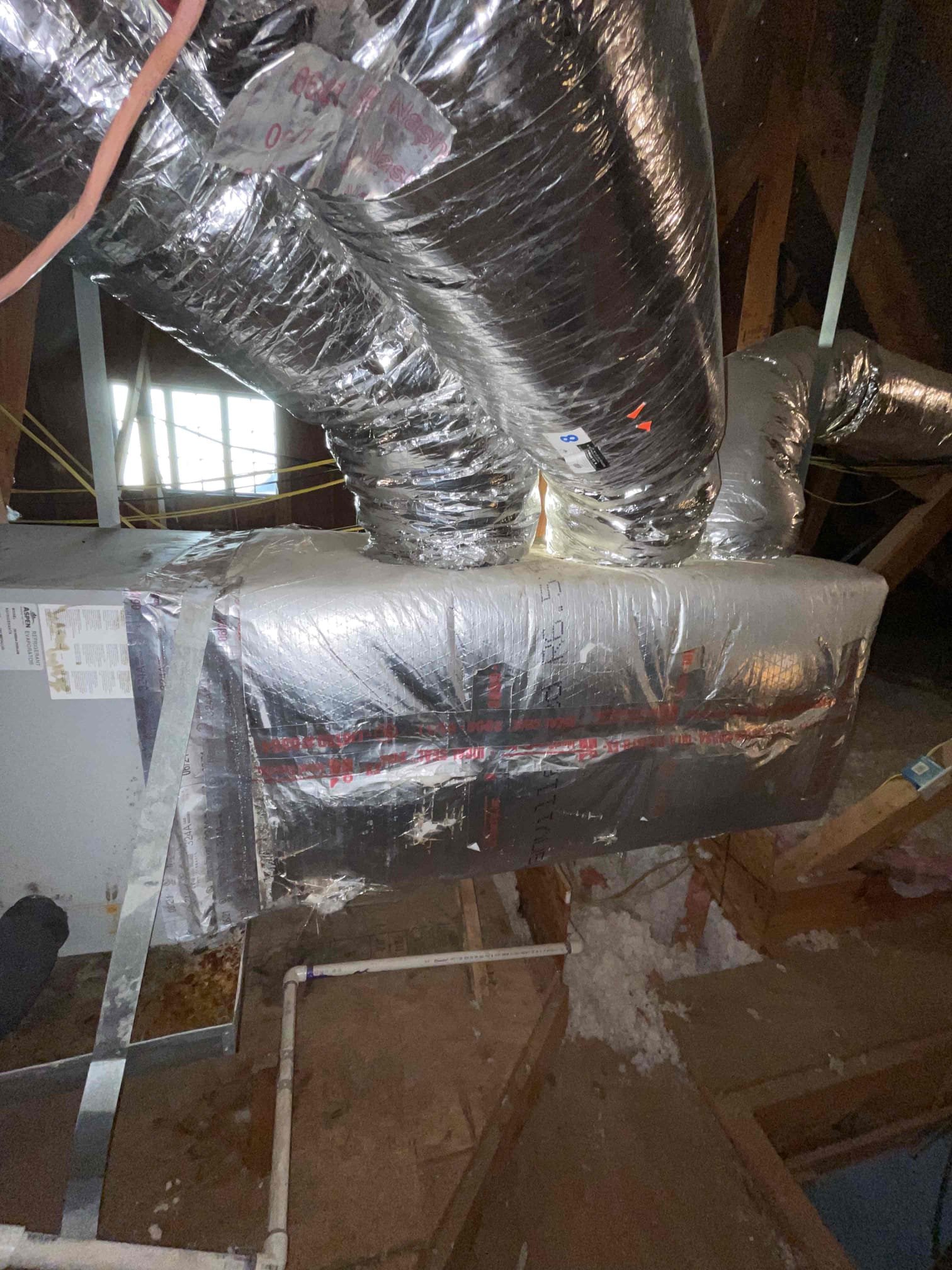 Demand call/heat preventative maintenance on two gas systems from 2011 using air filter 20*25*1 which customer did provide today to change. 

Demand call was for the upstairs system not cooling and having water drip out the emergency line over the garage. Upon a visual inspection the system had an “E312” error code indicating that there was lack of airflow. I checked the air filter and found it to be caked and not allowing proper airflow through the machine causing it to start building frost which led to an excessive amount of water going into the drain pan which drains outside. 
I took the air filter out and the machine sounded like a drowning victim, the error code cleared after a few seconds. I put the system in ac mode and let it run for 15-20 minutes, the system didnt produce an excessive amount of water because it wasn’t freezing up and I was getting 53 degrees coming out of the vents. 

On the maintenance I checked electrical connections and components, cleaned safety sensors, i