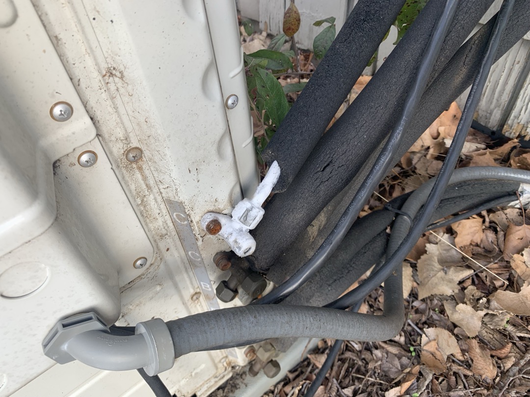 Arrived on site for heating maintenance on Gree three head mini split from 2019. Homeowner stated system was not keeping up in living room area. The other two heads were in bedrooms. I washed the filters for all three heads as well as the condensing unit outside. Upon taking a temp split, I was only getting a 10° split in heating and cooling lead me to believe there’s a problem with the refrigerant levels. I did not have the mini split adapter on hand and was unable to take refrigerant pressures at this time. I then conducted a leak test on the copper lines, condensing unit, and all three heads. It was at this point I detected a leak at the living room evaporator video included. I then check the warranty status and found that it was no longer under warranty. I then discussed with the homeowner possible options for addressing the issue. I informed the homeowner that our options are very limited since it is not under warranty and 410 a equipment has been phased out and I can no longer pu