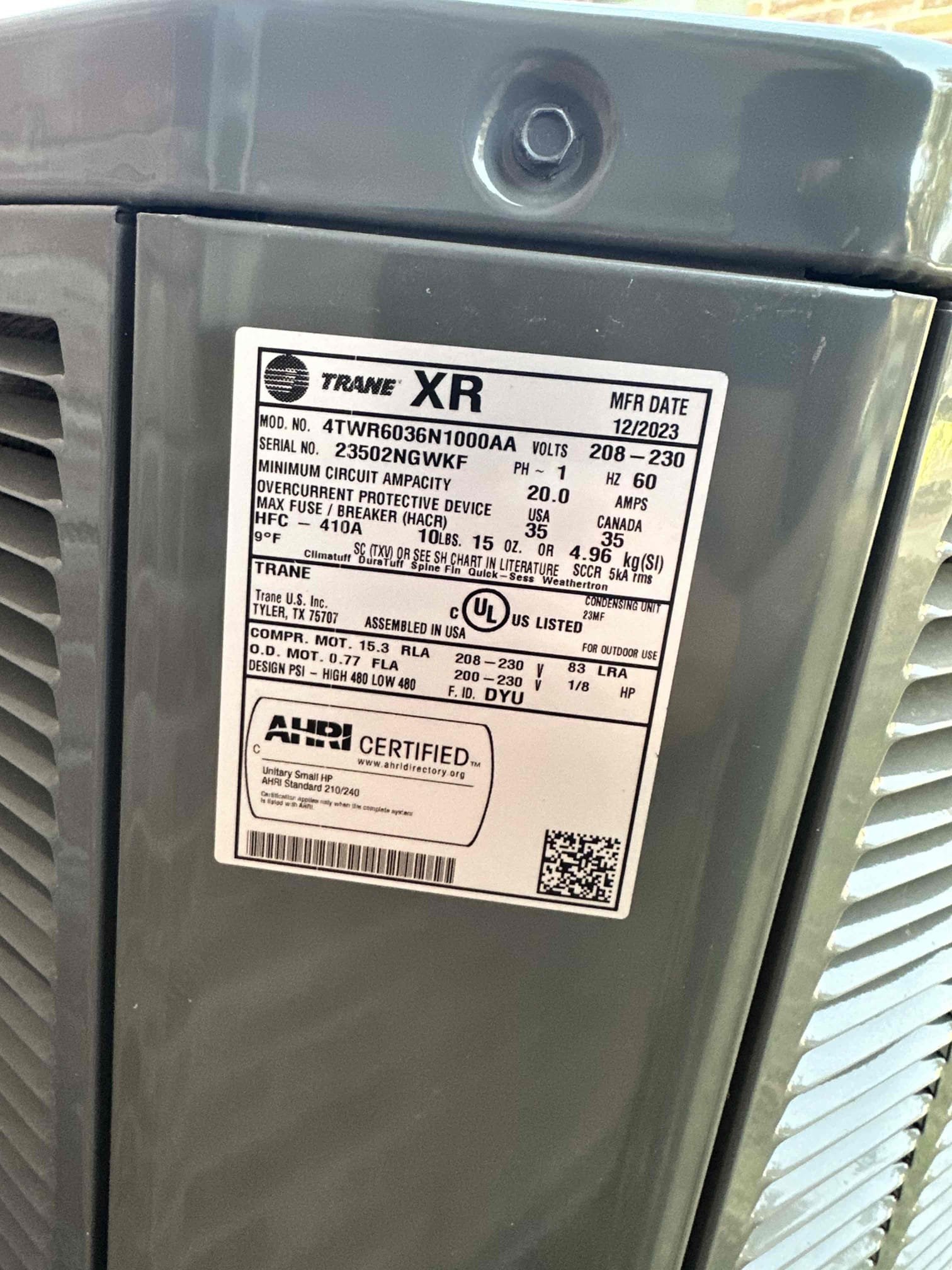 Upon arrival, I found that the disconnect breaker was tripped. The breaker is a 30amp but the unit requires a 35amp. I discovered that the compressor is internally shorted. This is likely due to acid in the refrigerant line from a previous repair/replacement. I advised the customer if the best possible repair. That entails replacing the compressor, the TXV, the refrigerant filter, replacing the incorrect breaker(complimentary), and flushing the entire line set with an acid neutralizing chemical. From what I can tell, the unit is in major need of a dump duct above the stairs to limit the amount of liquid refrigerant returning to the compressor. I priced the repair with and without membership. Also, I provided a price to run a 10” dump duct above the stairs. This may not be doable due to limited access. 
I did not install the hard start due to additional findings.