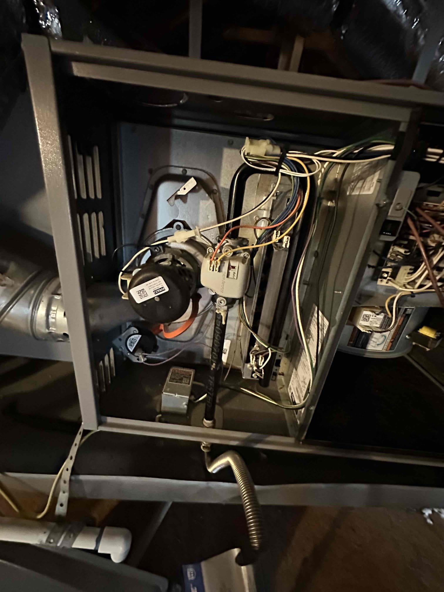 I performed a single heating maintenance on a 2015 gas system. I checked amps, electrical, cleanliness, and safeties. I noticed the system doesn’t have any safeties assist against clogged drains. The customer mentioned a periodic whistling noise at the return register. I investigated the duct design and confirmed that the system does not currently have enough return air. This issue wears down the system over the course of years. The filter goes in the ceiling and could be in an awkward position allowing this to play a role in the issue. I discovered that the inducer motor is amping out of the manufacture specified range. I referenced passed technicians pictures and determined that the motor is not doing well. The previous tech had an amp reading of .7 compared to my 2.1. I provided options to address these listed items. 