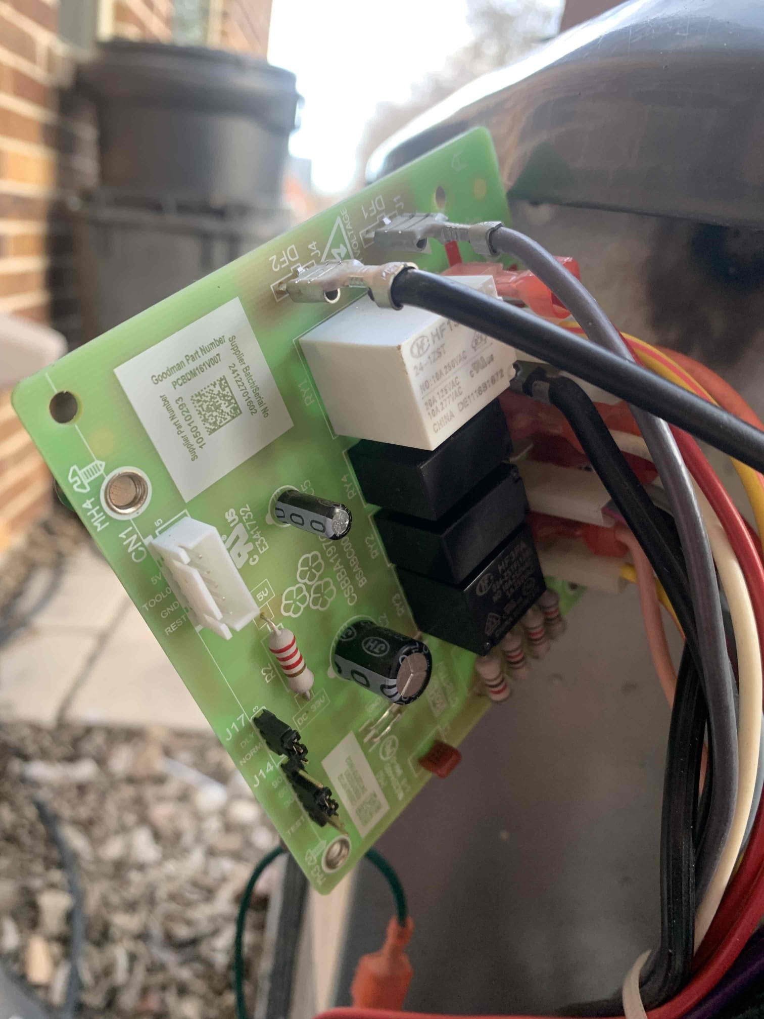 Preformed change out of the defrost board in the outside unit. After installing I tested he unit to make sure it would run properly. Everything is working in good operating condition. Heating upon departure.