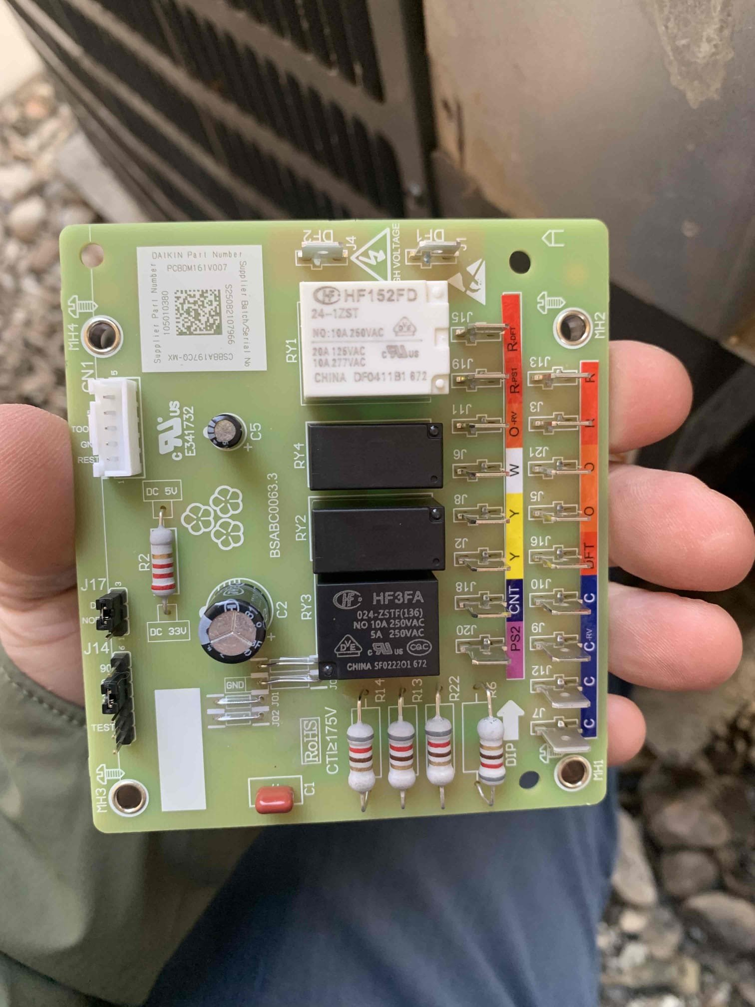 Preformed change out of the defrost board in the outside unit. After installing I tested he unit to make sure it would run properly. Everything is working in good operating condition. Heating upon departure.