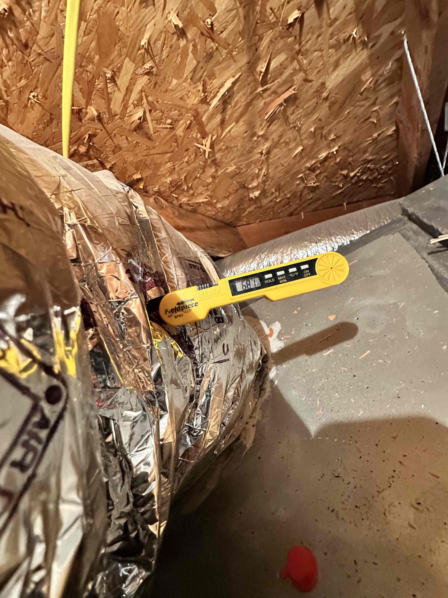 Upon arrival, I performed a power cycle of the system. This removed the code on the thermostat. After a time delay, the system came on and began heating. It was not heating before. I took reading of the operation of the system and confirmed that he system is fully functional. To reboot the system, I shut off both breakers. They are labeled A/C and furnace. After 5 mins, I turned the A/C breaker on and then the furnace breaker. System is heating upon departure.