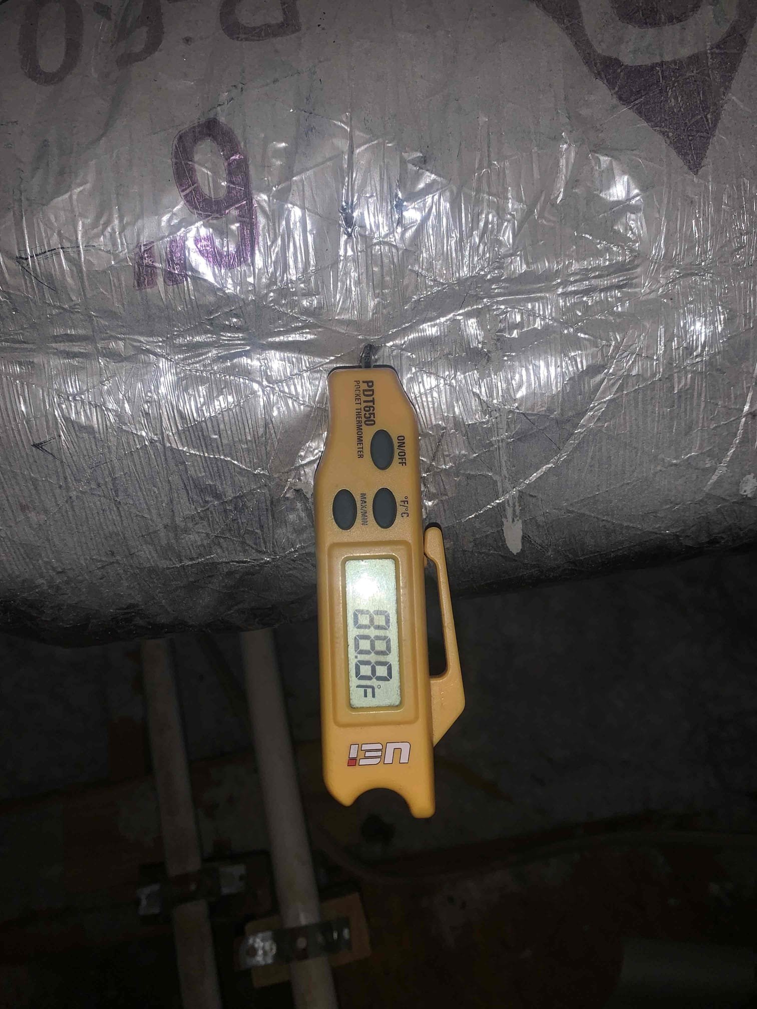 Upon arrival client stated that the unit wasn’t cooling Thursday from about 4-9pm. I began my test by placing the unit in a call for cooling. I was getting the 48 degree supply temp, and 68 degree on return. The client also stated that that it smelt like the heat was on when they came home. I tested to see if the heat strips were energized during the cooling mode. No heat strip was energized. I then placed the unit into emergency heat to test the heat strips, I was getting 20 amps across all legs of the heat strips, which tells me they are working properly. I then placed the unit into regular heat mode and after the 5 minute delay the heat mode started heating the house. Supply temp was at 116 and rising durning inspection. All modes were working properly. I did mention to he client the thermostat could be intermittently failing and possibly needs to be replaced. Left estimates for replacement thermostat. Blower wheel is also extremely caked in dust and debris and could benefit from a 
