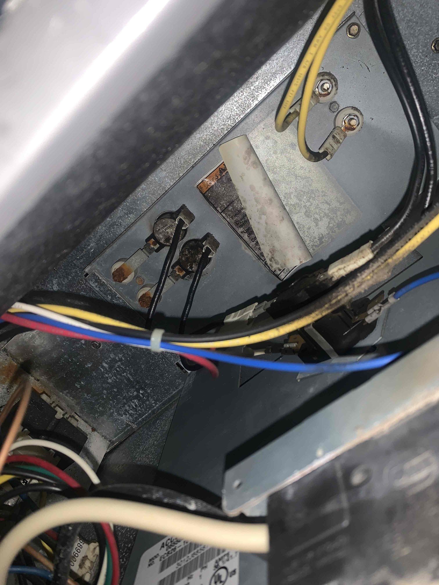 Upon arrival client stated that the unit wasn’t cooling Thursday from about 4-9pm. I began my test by placing the unit in a call for cooling. I was getting the 48 degree supply temp, and 68 degree on return. The client also stated that that it smelt like the heat was on when they came home. I tested to see if the heat strips were energized during the cooling mode. No heat strip was energized. I then placed the unit into emergency heat to test the heat strips, I was getting 20 amps across all legs of the heat strips, which tells me they are working properly. I then placed the unit into regular heat mode and after the 5 minute delay the heat mode started heating the house. Supply temp was at 116 and rising durning inspection. All modes were working properly. I did mention to he client the thermostat could be intermittently failing and possibly needs to be replaced. Left estimates for replacement thermostat. Blower wheel is also extremely caked in dust and debris and could benefit from a 