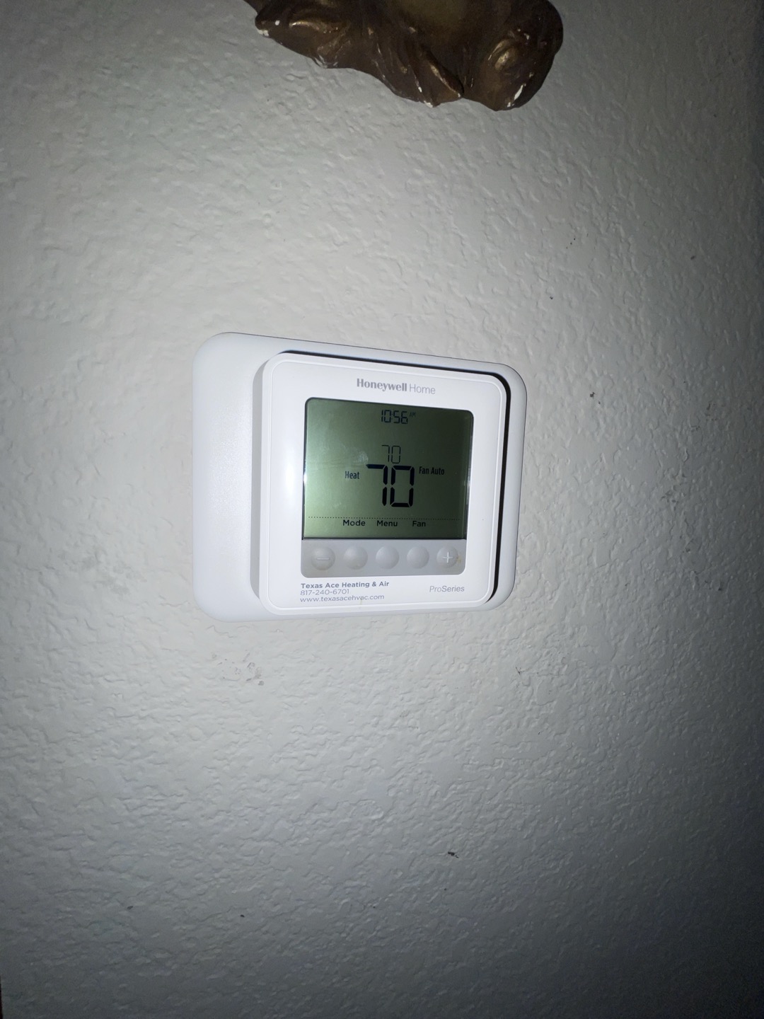 McKinney, TX -  1. Visually inspected condenser coil for debris/ dirty.
2. Inspected condenser fan motor.
3. Inspected condenser fan blades.
4. Inspected/ cleaned wiring connections.
5. Tested for gas leaks
6. Tested functionality and cleaned flame sensor
7. Tested functionality and cleaned pressure switches and ports
8. Inspected / replaced return filter.
9. Inspected return plenum for debris/ dirty.
10. Inspected evaporator coil.
11. Tested functionality and visually inspected surface igniter
12. Checked blower amp draw.
13. Measured temperature differential from supply to return. 20 degrees measured.
14.Drain line tested with gallon of water for clogs and to push anything trying to solidify out

Found large amount of dust on blower wheel. This will cause drag on the motor, causing it to work harder and ultimately overtime shortening the lifespan of the motor itself. Upon investigation of the filter, I found that the filter was not fitting properly into the filter box. I measured the filter box and