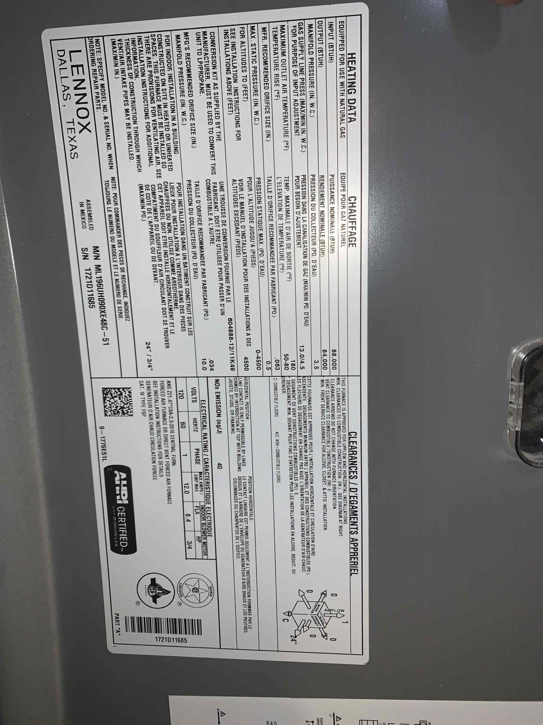McKinney, TX -  1. Visually inspected condenser coil for debris/ dirty.
2. Inspected condenser fan motor.
3. Inspected condenser fan blades.
4. Inspected/ cleaned wiring connections.
5. Tested for gas leaks
6. Tested functionality and cleaned flame sensor
7. Tested functionality and cleaned pressure switches and ports
8. Inspected / replaced return filter.
9. Inspected return plenum for debris/ dirty.
10. Inspected evaporator coil.
11. Tested functionality and visually inspected surface igniter
12. Checked blower amp draw.
13. Measured temperature differential from supply to return. 20 degrees measured.
14.Drain line tested with gallon of water for clogs and to push anything trying to solidify out

Found large amount of dust on blower wheel. This will cause drag on the motor, causing it to work harder and ultimately overtime shortening the lifespan of the motor itself. Upon investigation of the filter, I found that the filter was not fitting properly into the filter box. I measured the filter box and
