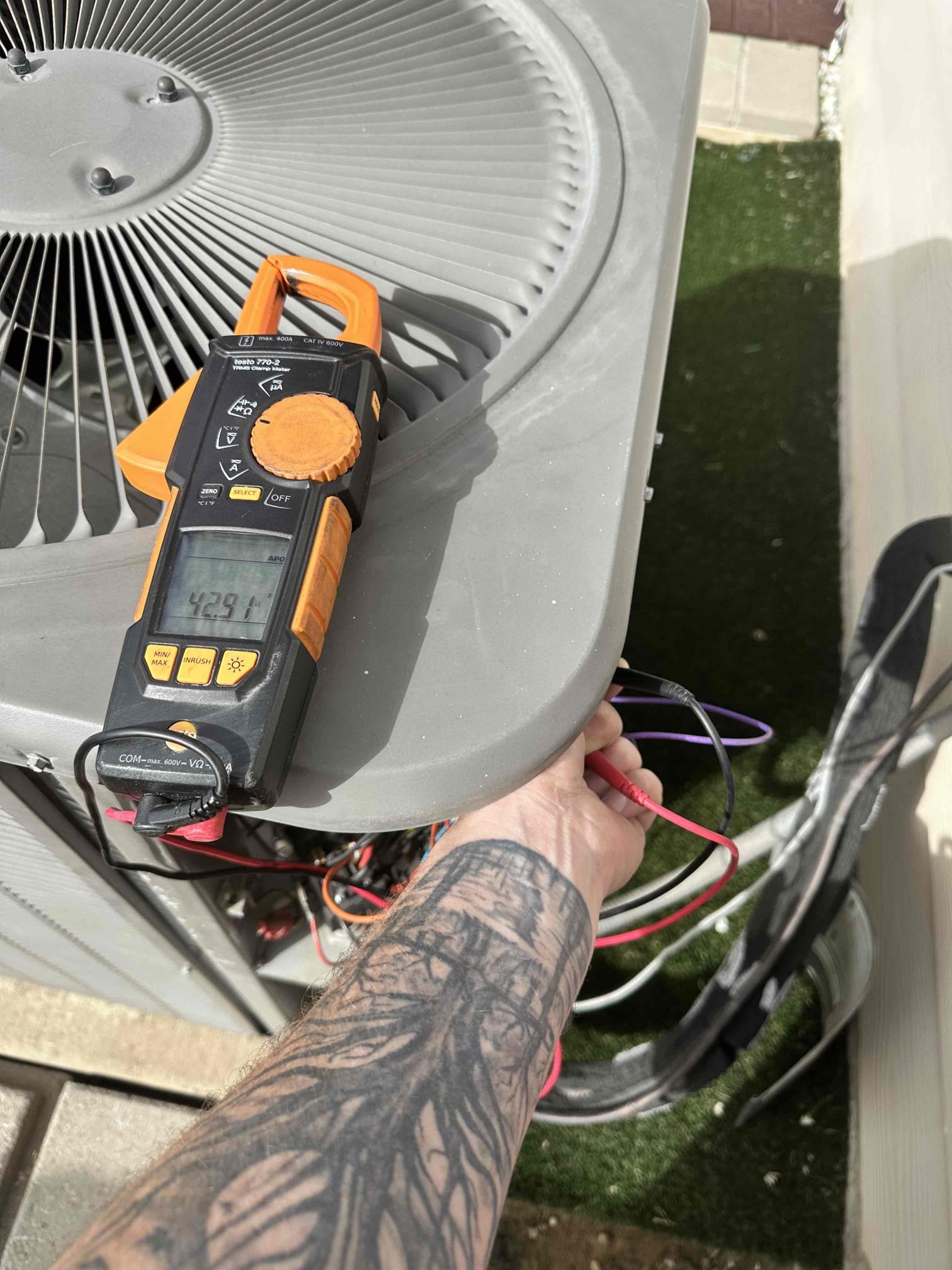 I performed a single system cooling maintenance on a 2012 heat pump system. I checked amps, capacitors, filter, electrical, cleanliness, drains, and safeties. During my thorough evaluation, I discovered that the emergency drain pan is compromised in multiple ways. There are screws in the low points of the pan causes a leak point. Also, the pan has rust on the bottom side meaning that it is at risk of leaking. The outdoor capacitor is right at the cusp of being out of specified range. This can lead to added stress on all of the electrical outside. The indoor unit is full of growth. It is advised that this growth be removed/treated for the health of the system and occupants. Customer declined at the time of service. 