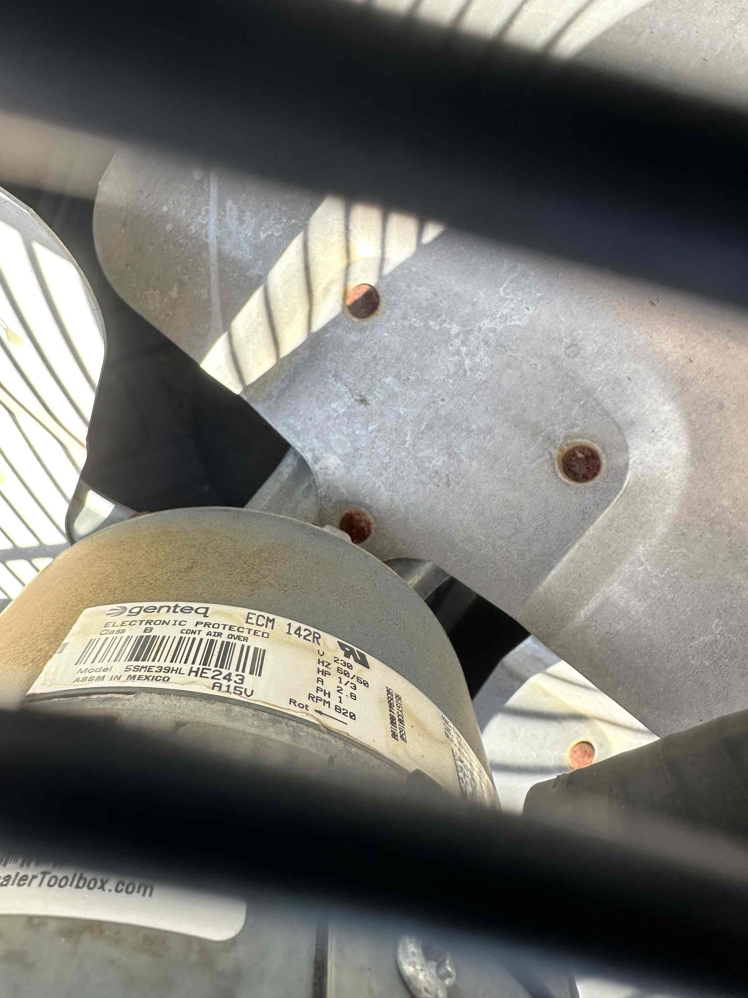 Upon arrival, I discovered a bad Ecm condenser fan motor. After performing voltage checks on the unit, I determined that the Ecm control module is bad. I ordered the part at Johnson supply in Allen. Return date is TBD. 