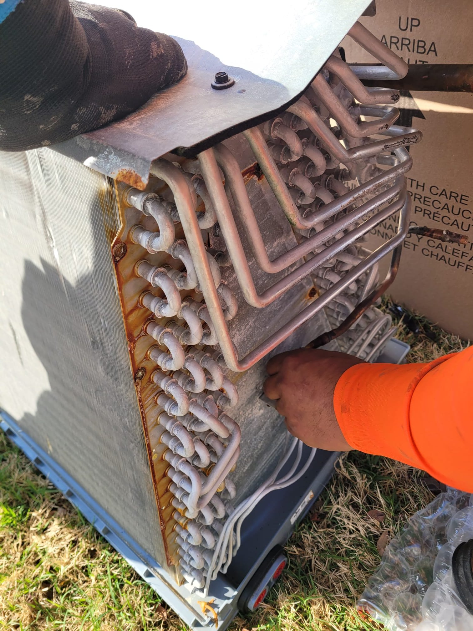 McKinney, TX - Parts and labor warranty is active until 2031. 
Replaced evaporator coil, liquid dryer, and added 3 lbs of refrigerant. Replaced blower motor under part and labor warranty. 
System tested and working properly